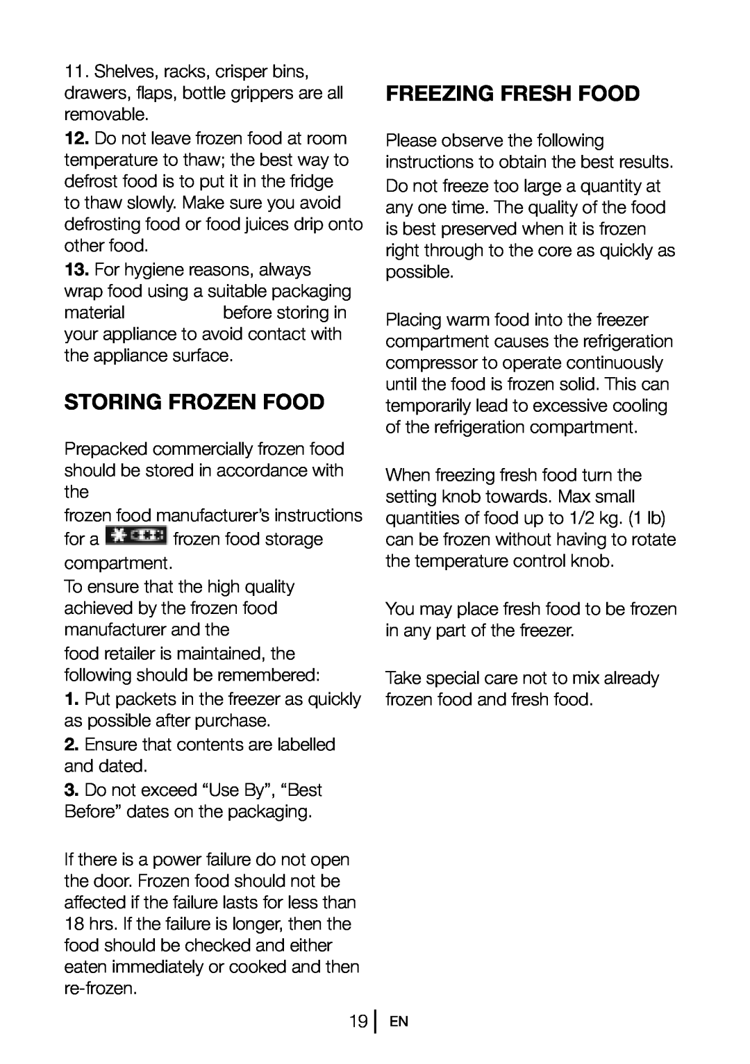 Blomberg KGM 9680 PX manual Storing Frozen Food, Freezing Fresh Food 
