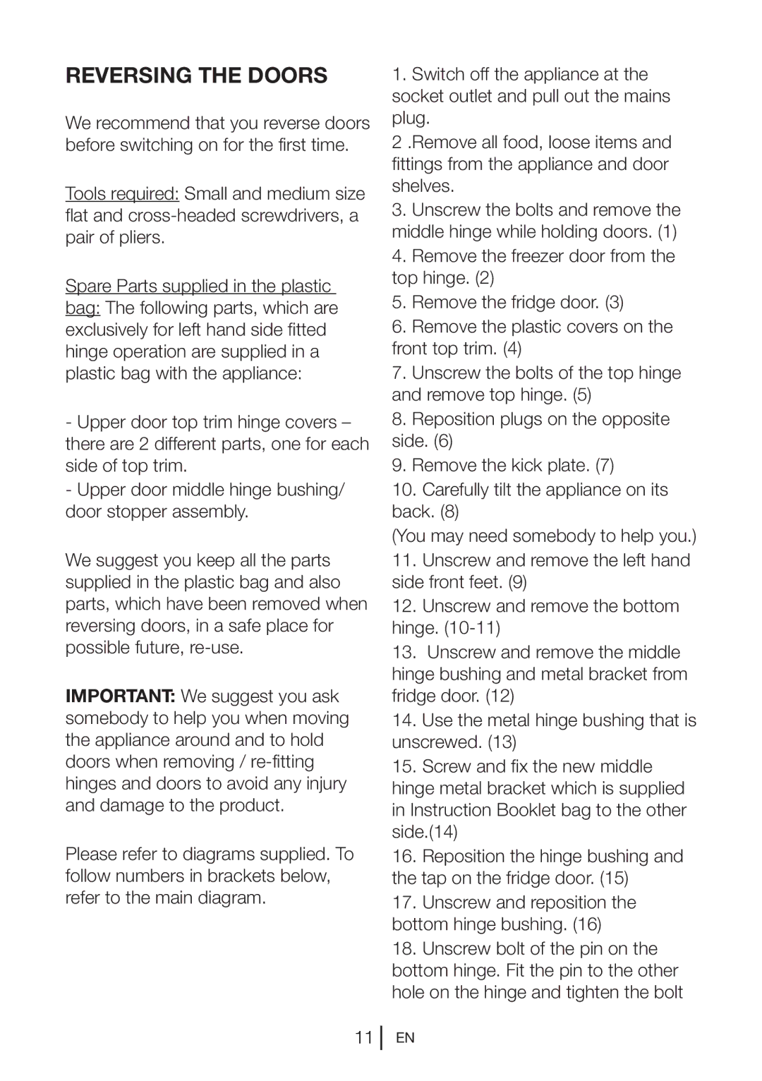 Blomberg KGM 9680 instruction manual Reversing the Doors 