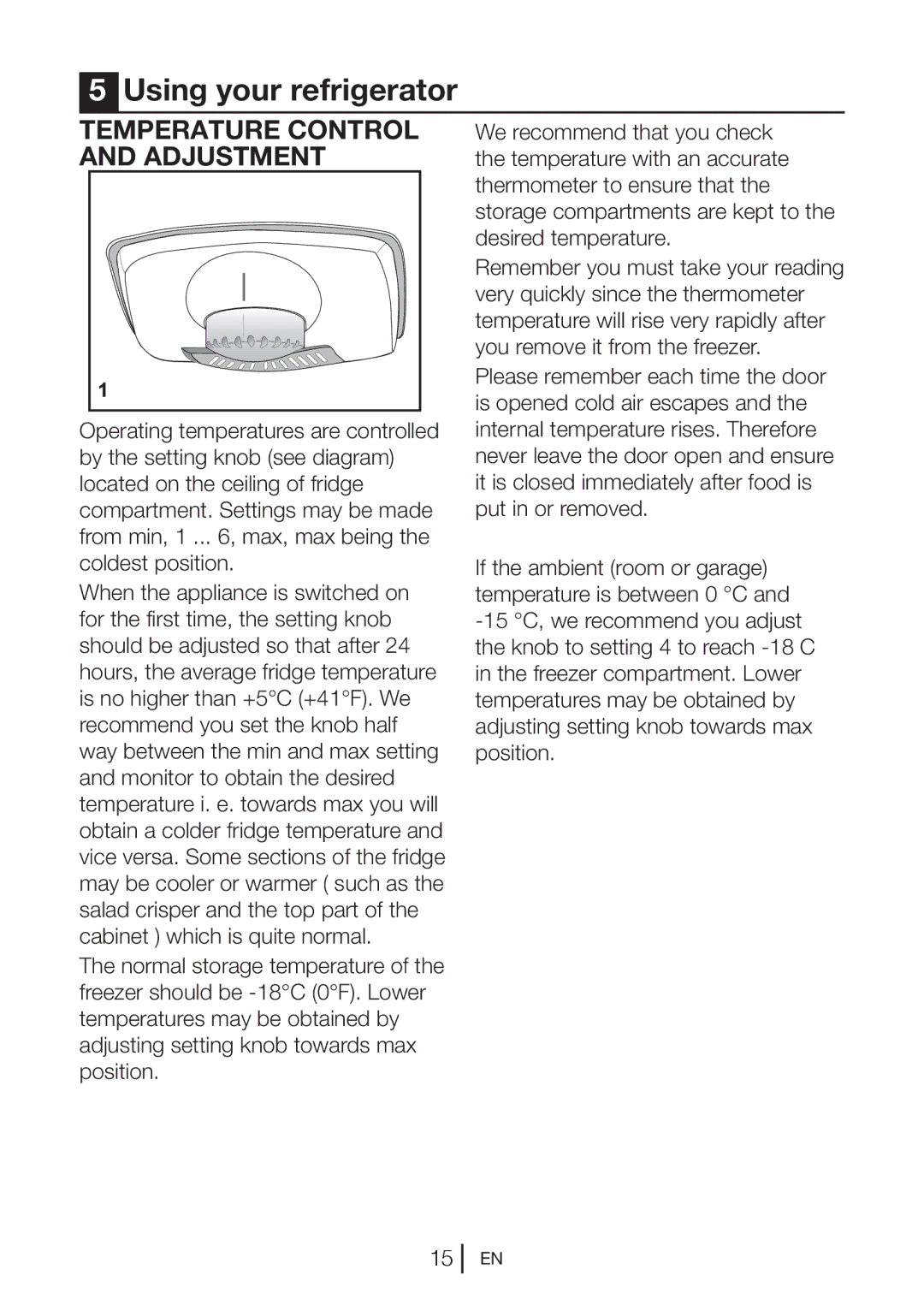 Blomberg KGM 9680 instruction manual Using your refrigerator, Temperature Control, Adjustment 