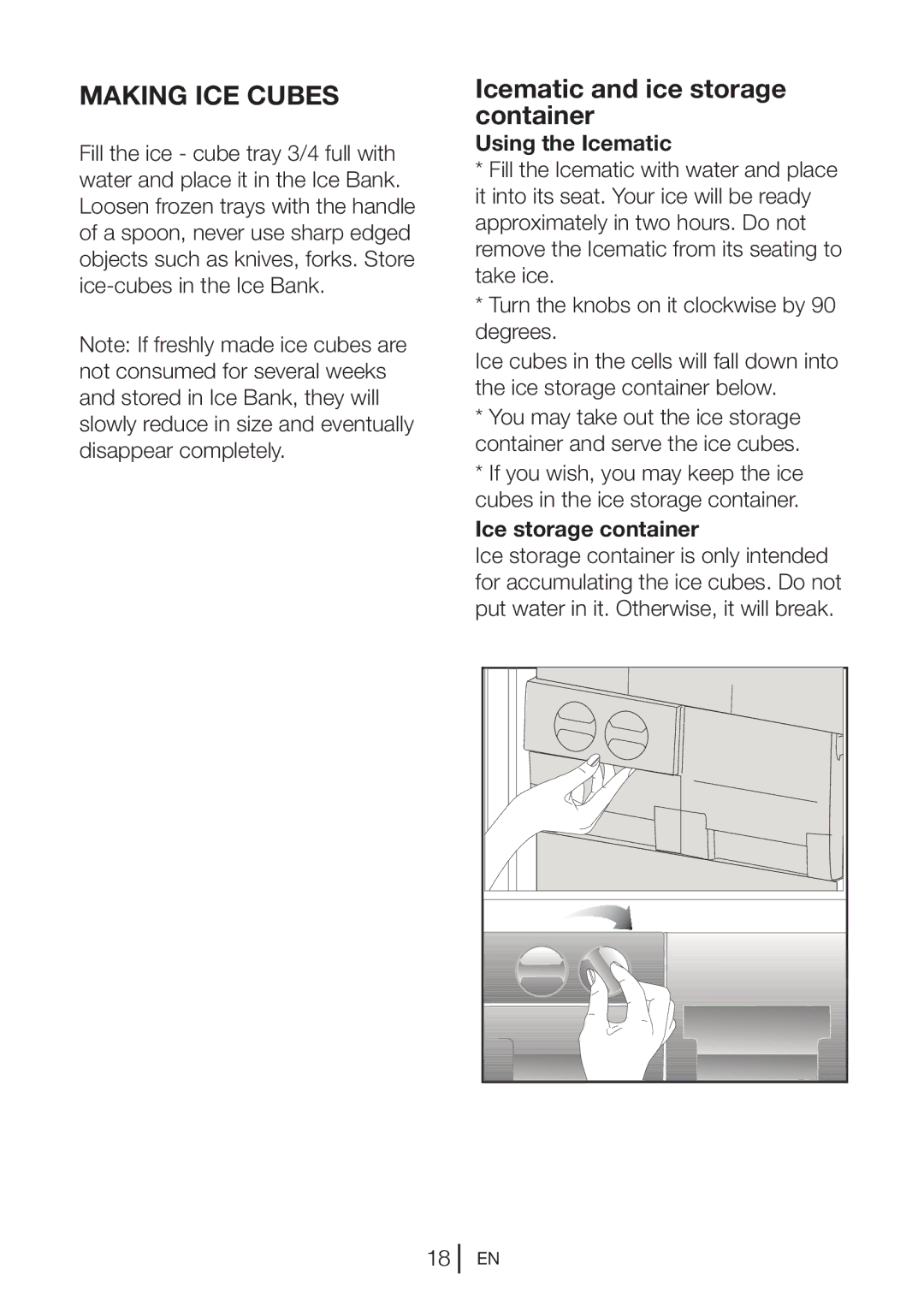 Blomberg KGM 9680 instruction manual Making ICE Cubes, Icematic and ice storage container 