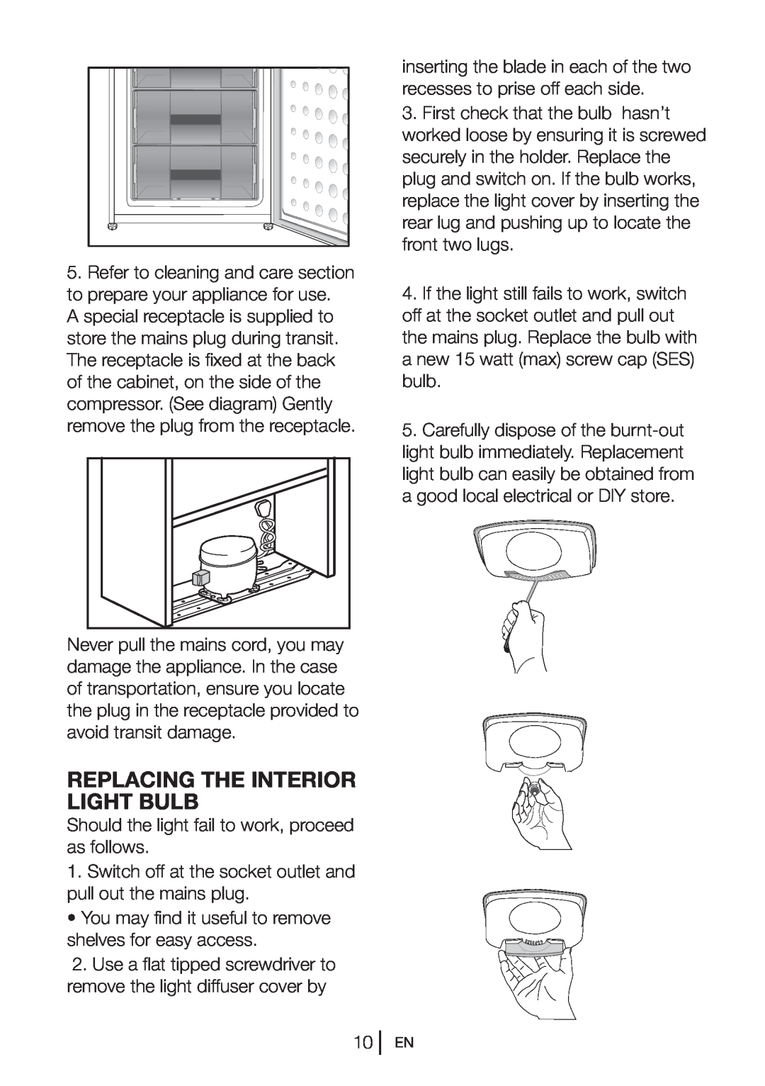 Blomberg KGM 9680 instruction manual Replacing The Interior Light Bulb 