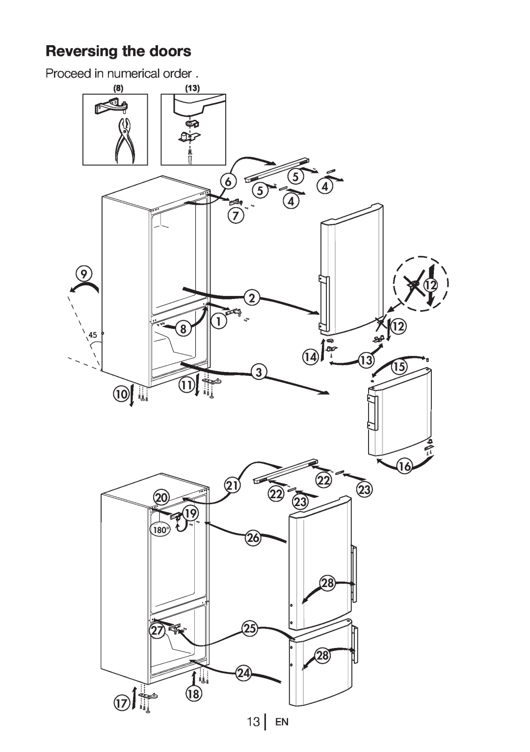 Blomberg KGM 9680 instruction manual Reversing the doors, Proceed in numerical order 