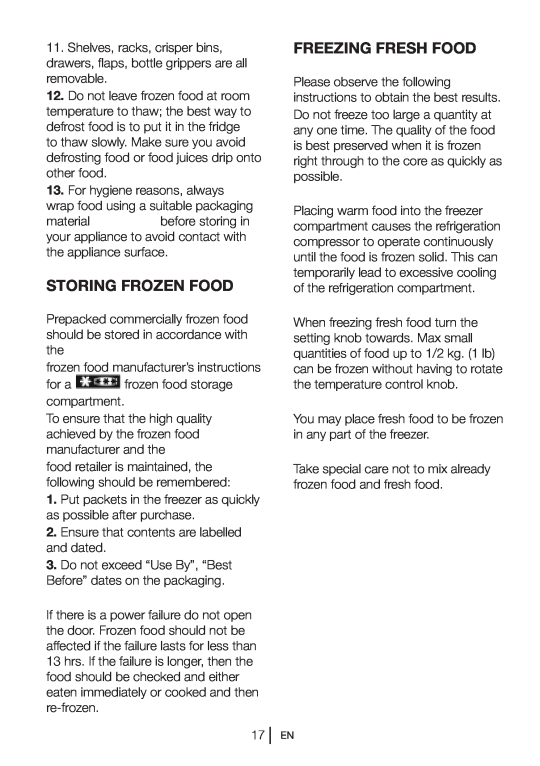 Blomberg KGM 9680 instruction manual Storing Frozen Food, Freezing Fresh Food 