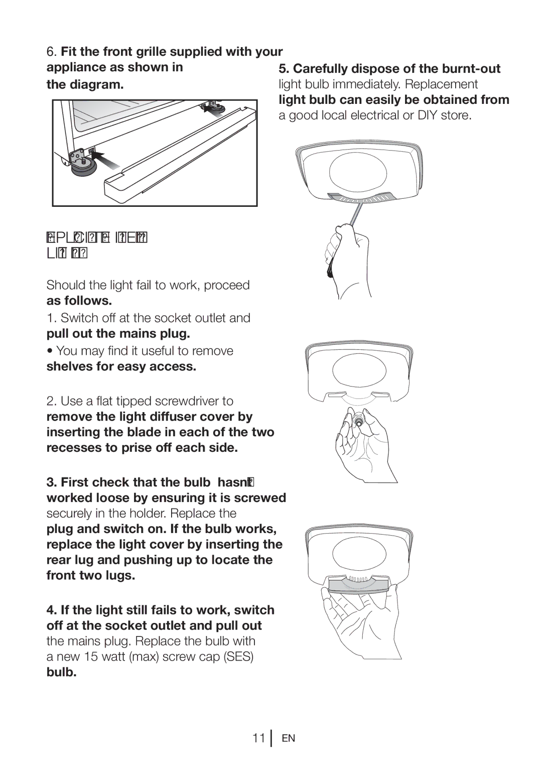 Blomberg KGM 9690 PX manual Replacing the Interior Light Bulb 