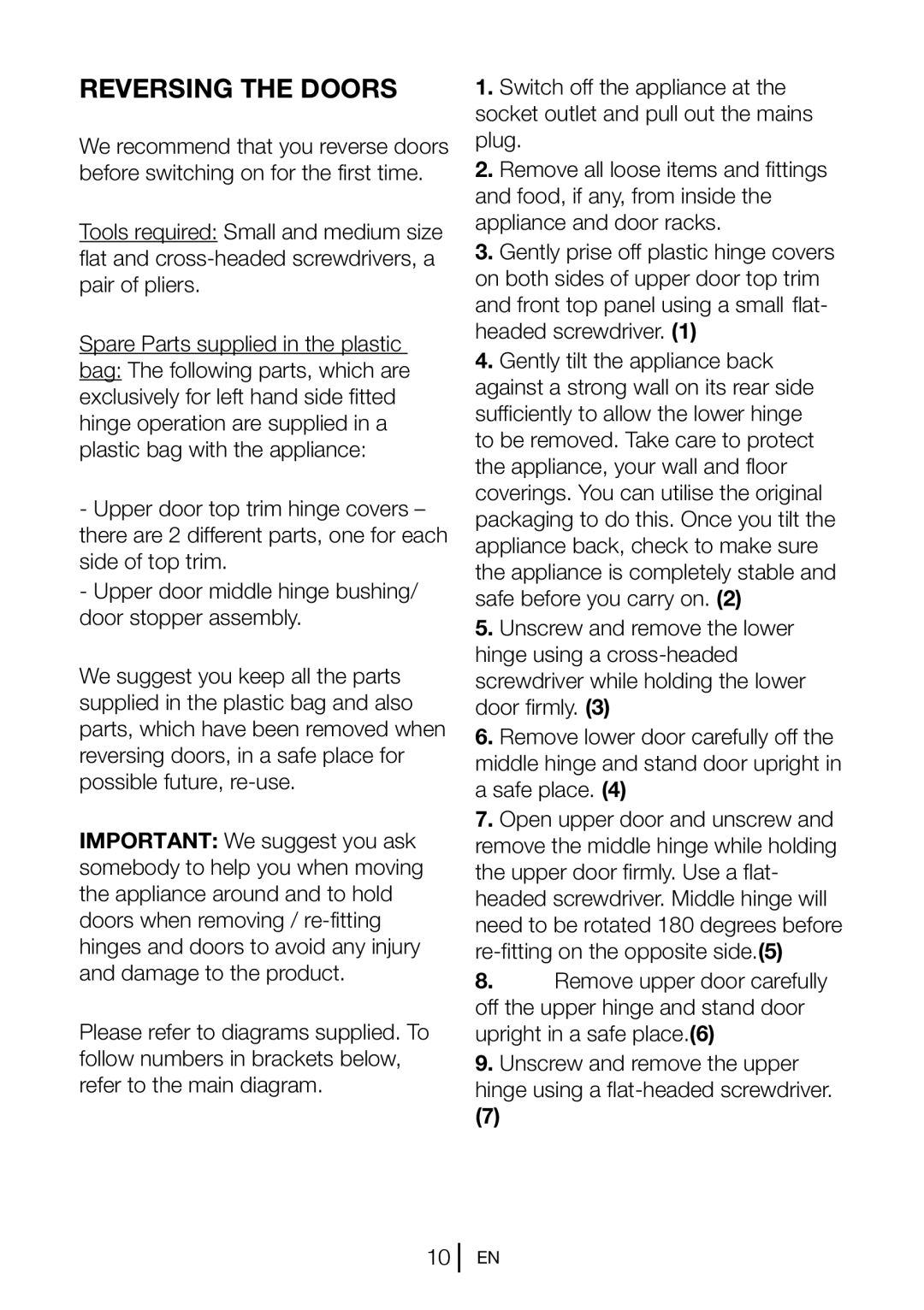 Blomberg KGM 9690 instruction manual Reversing the Doors 