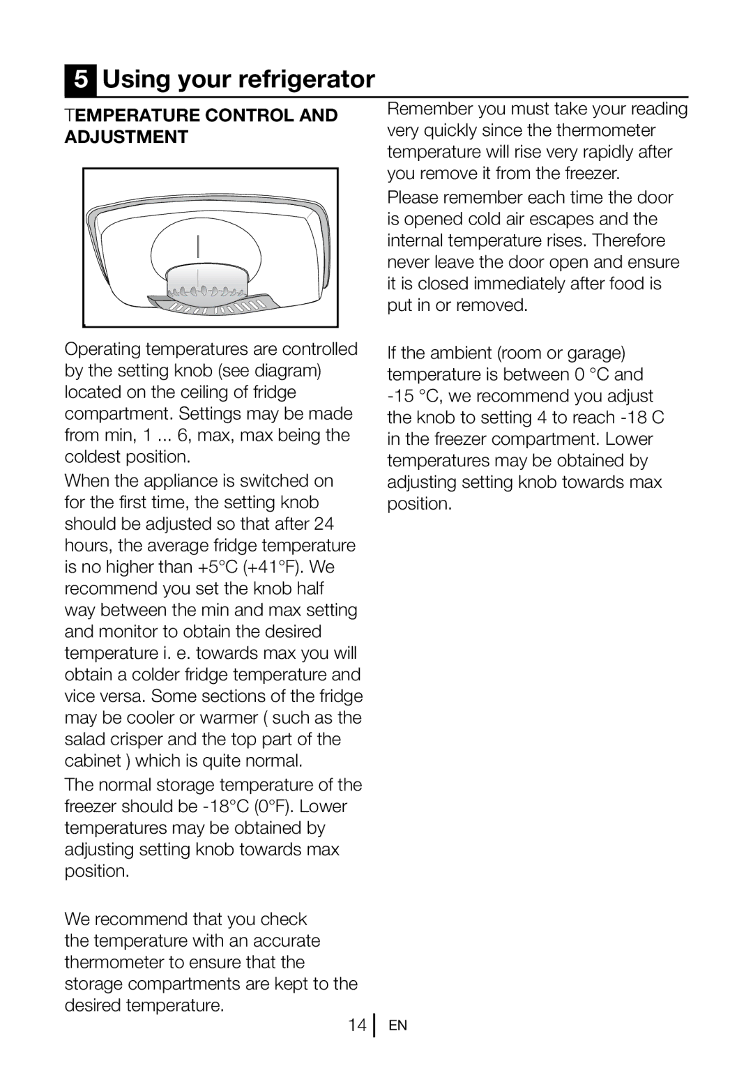 Blomberg KGM 9690 instruction manual Using your refrigerator, Temperature Control, Adjustment 