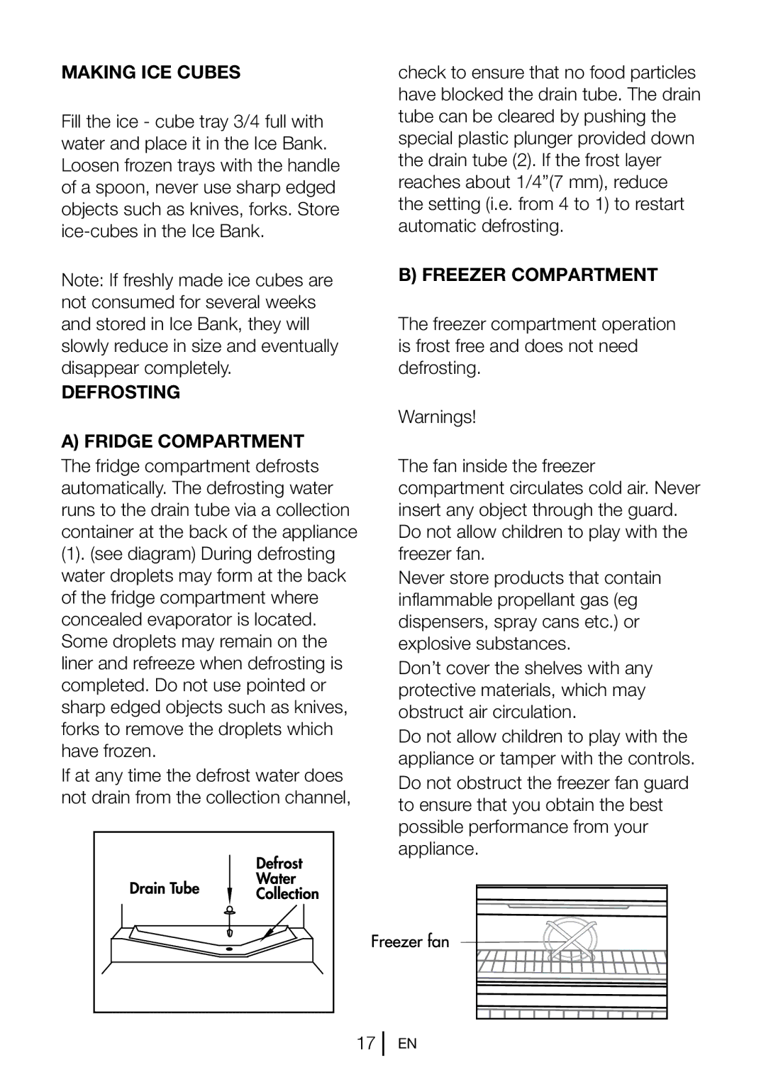 Blomberg KGM 9690 instruction manual Making ICE Cubes, Defrosting Fridge Compartment, Freezer Compartment 