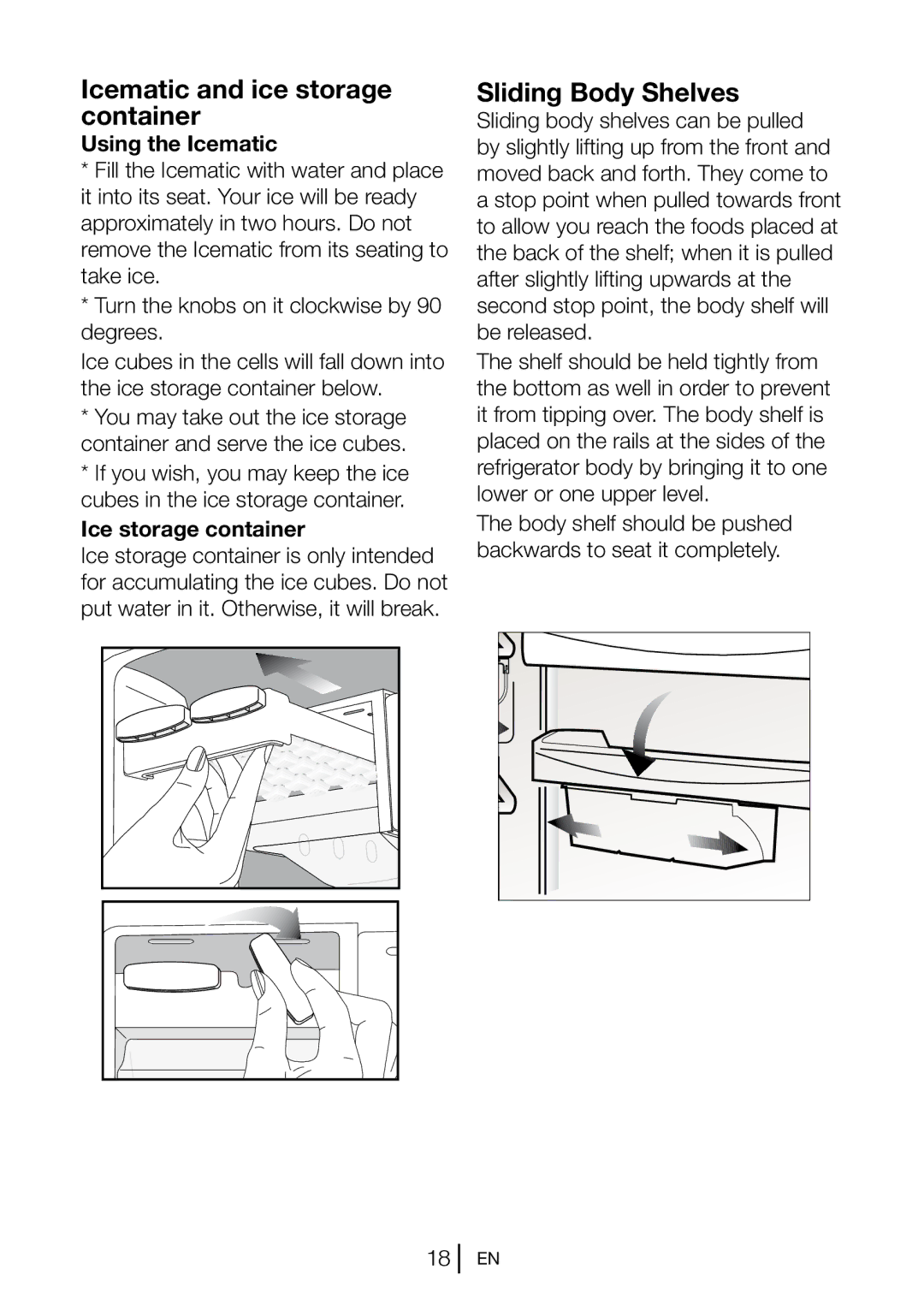 Blomberg KGM 9690 instruction manual Icematic and ice storage container 