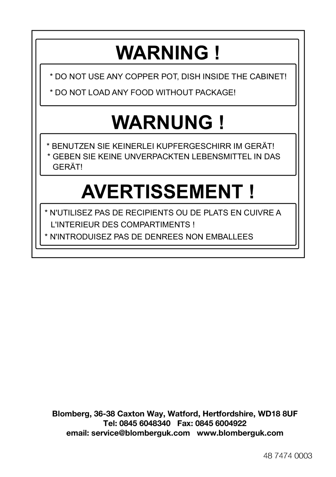 Blomberg KGM 9690 instruction manual Warnung 