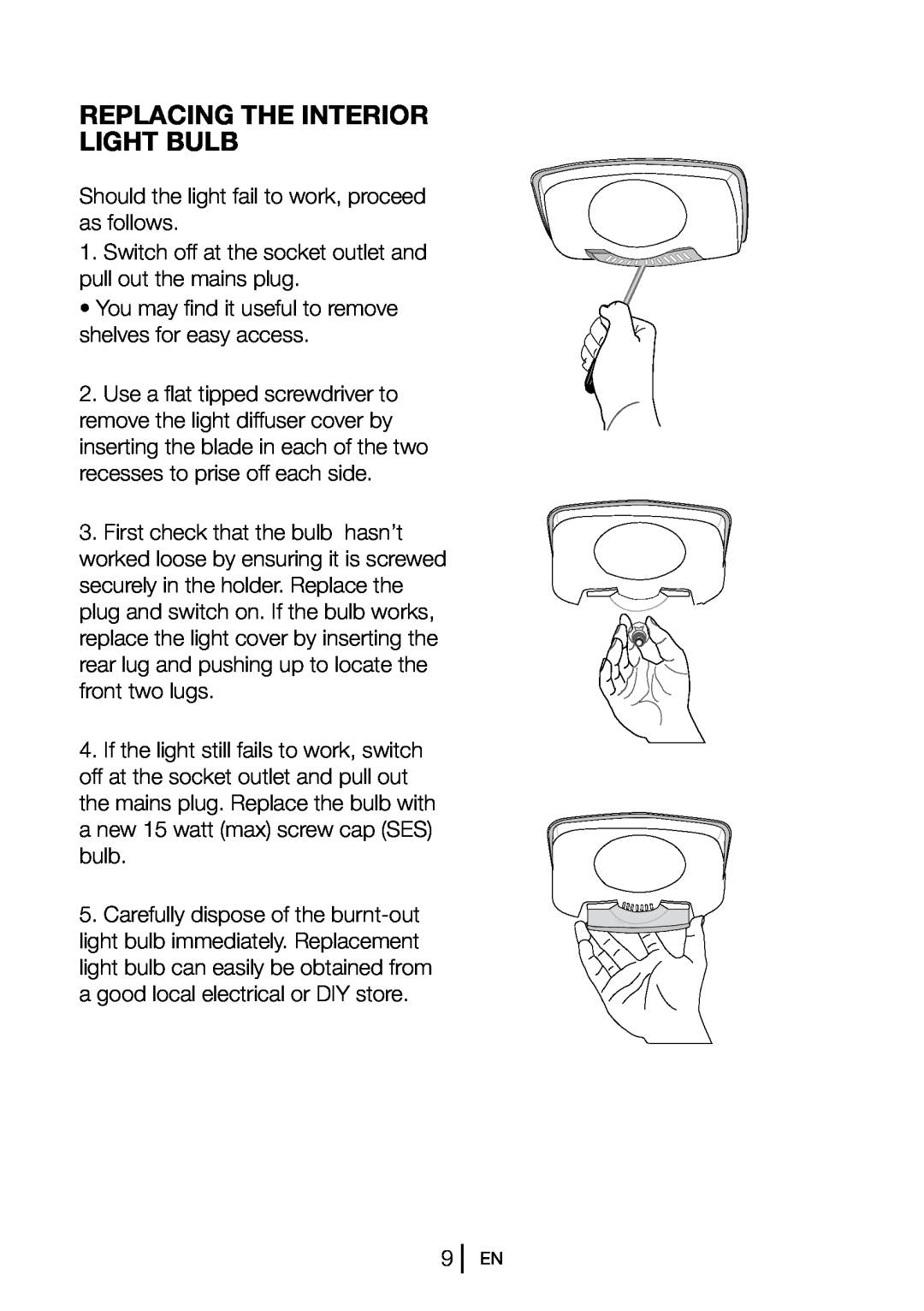Blomberg KGM 9690 instruction manual Replacing The Interior Light Bulb 
