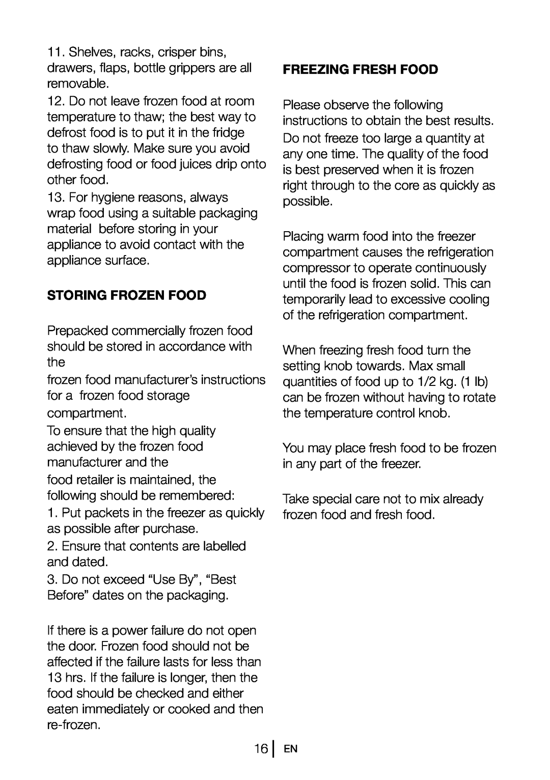 Blomberg KGM 9690 instruction manual Storing Frozen Food, Freezing Fresh Food 