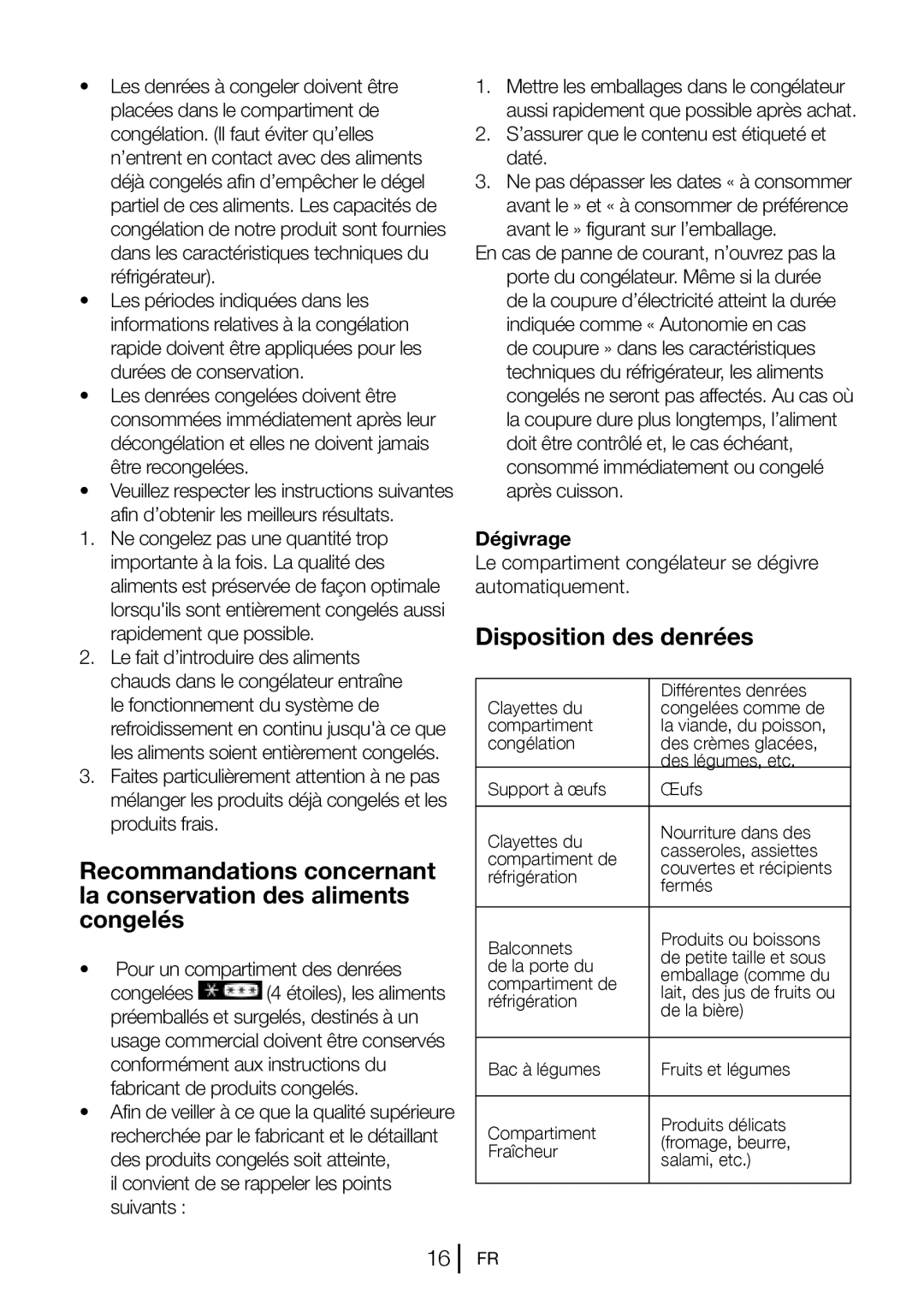 Blomberg KND 9651 XA+, KND 9651 A+ operating instructions Disposition des denrées, Dégivrage 
