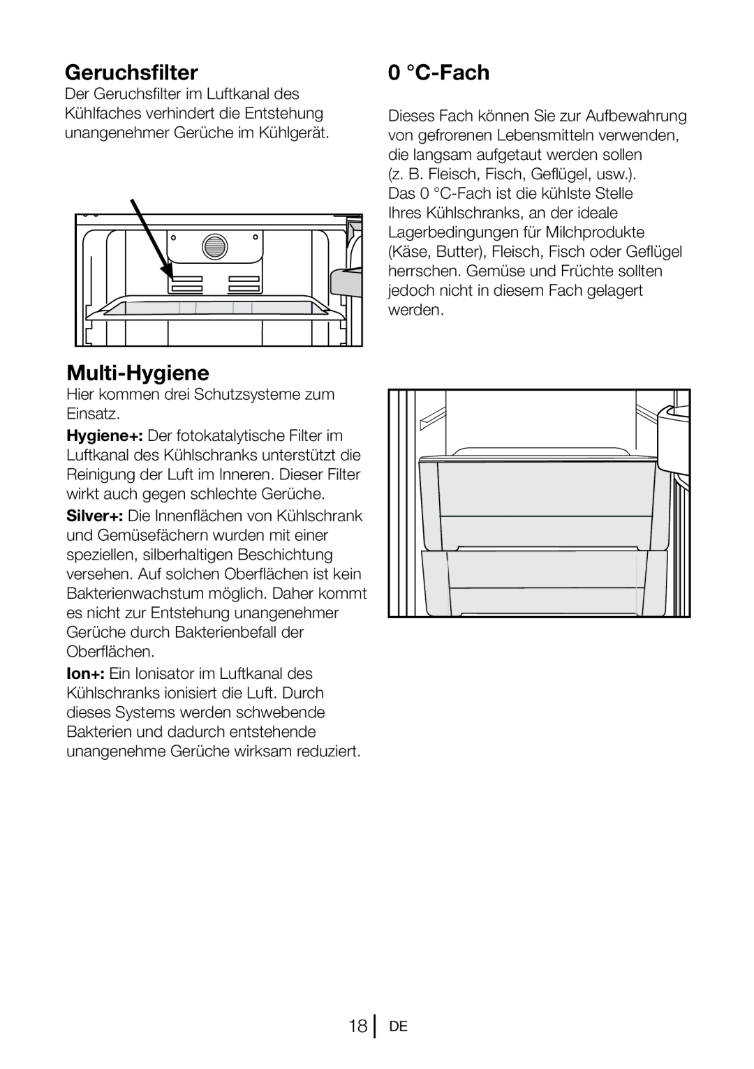 Blomberg KND 9651 A+, KND 9651 XA+ operating instructions Geruchsfilter, Fach, Hier kommen drei Schutzsysteme zum Einsatz 