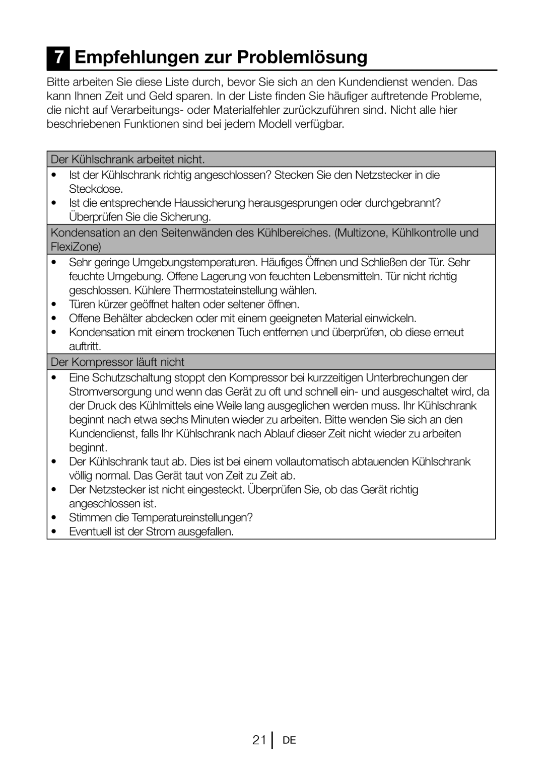 Blomberg KND 9651 XA+, KND 9651 A+ operating instructions Empfehlungen zur Problemlösung 