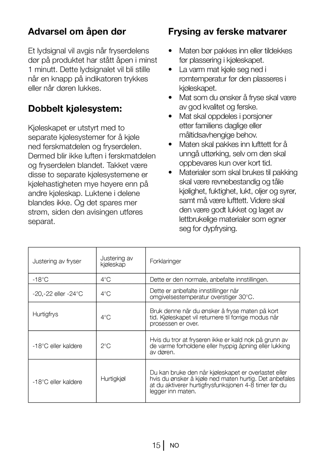 Blomberg KND 9651 A+, KND 9651 XA+ operating instructions Frysing av ferske matvarer, Dobbelt kjølesystem 