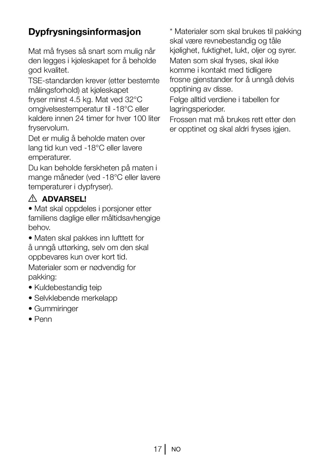 Blomberg KND 9651 A+, KND 9651 XA+ operating instructions Dypfrysningsinformasjon 