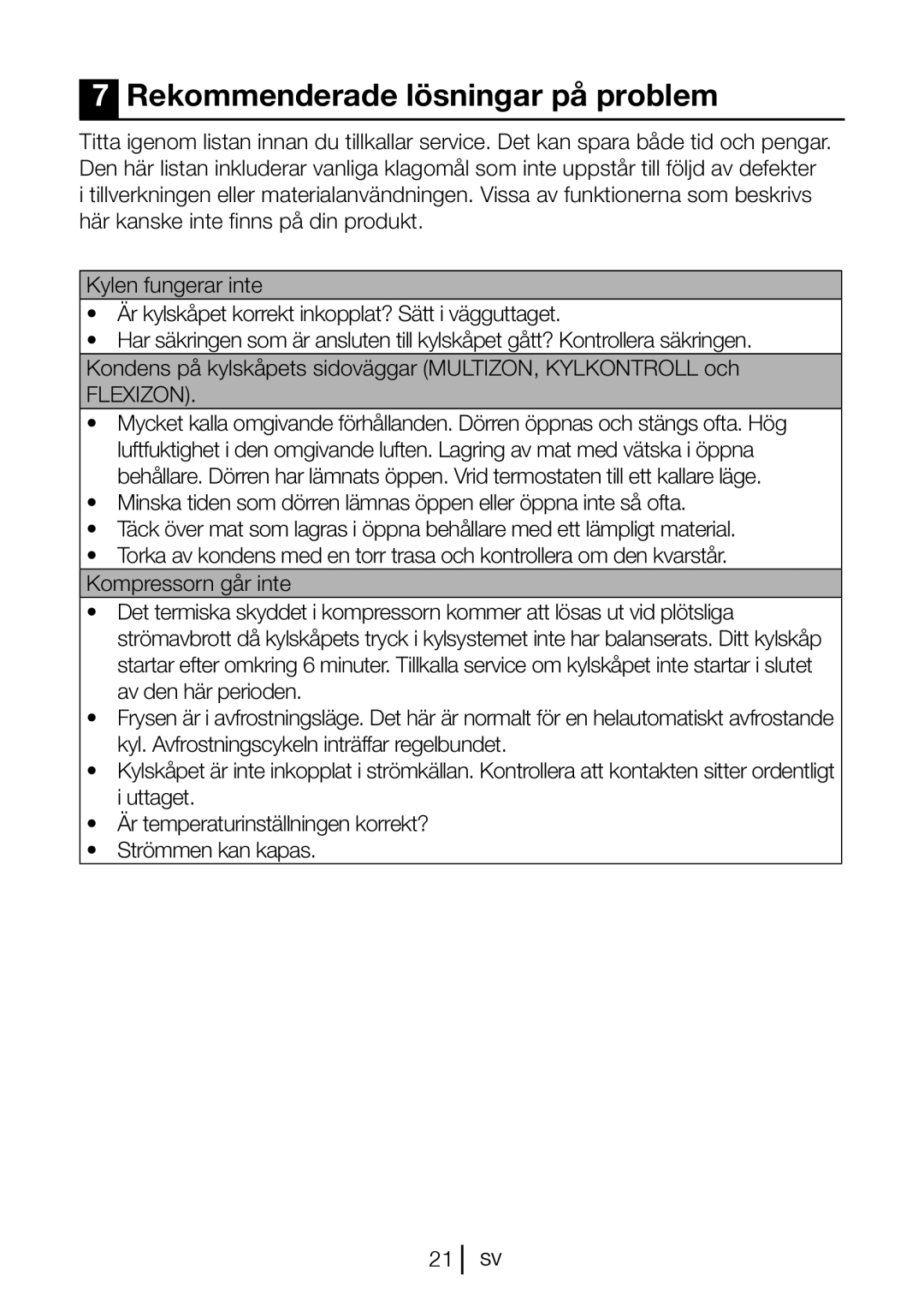 Blomberg KND 9651 XA+, KND 9651 A+ operating instructions Rekommenderade lösningar på problem 