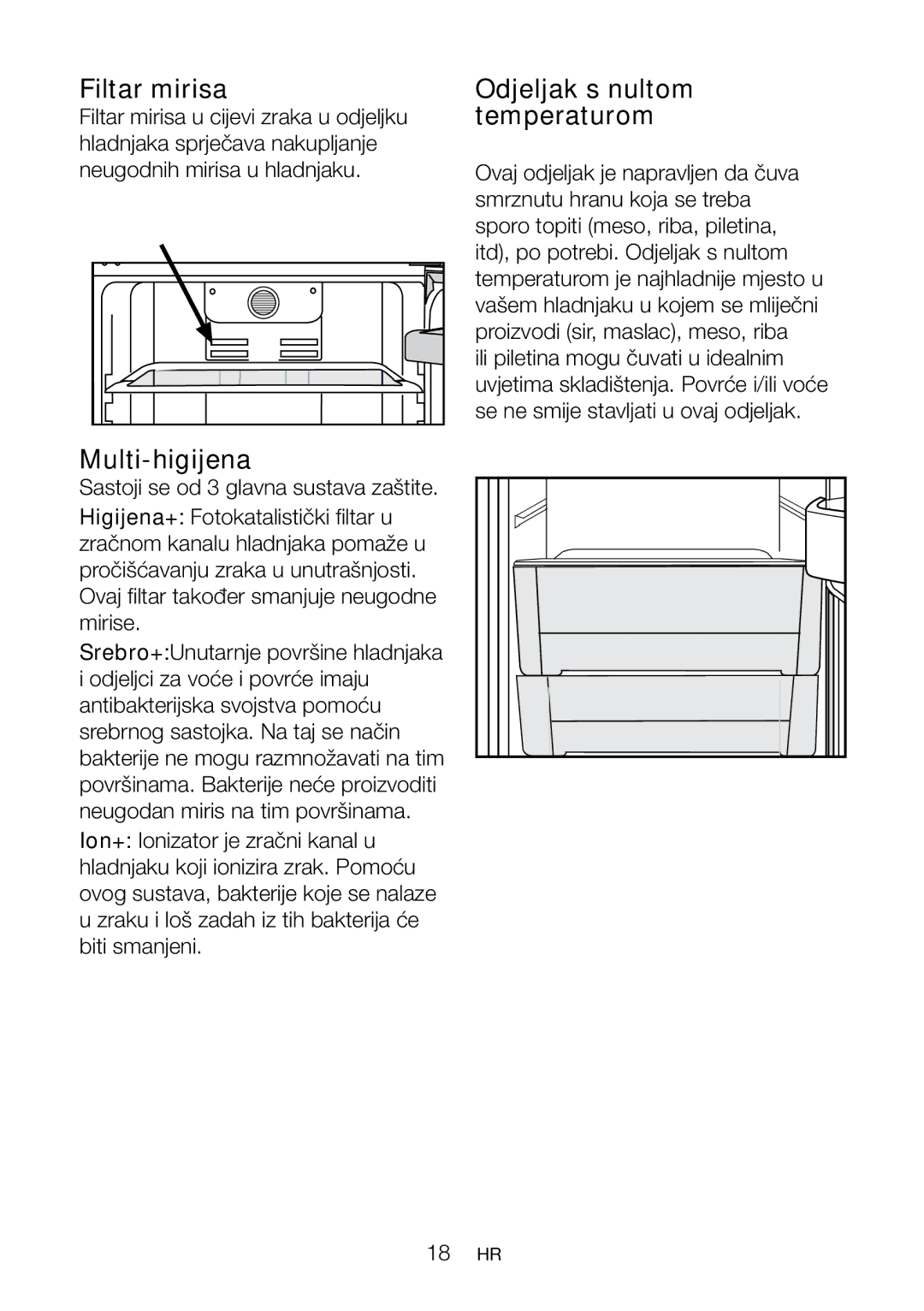 Blomberg KND 9651 XA+, KND 9651 A+ operating instructions Filtar mirisa, Multi-higijena, Odjeljak s nultom temperaturom 