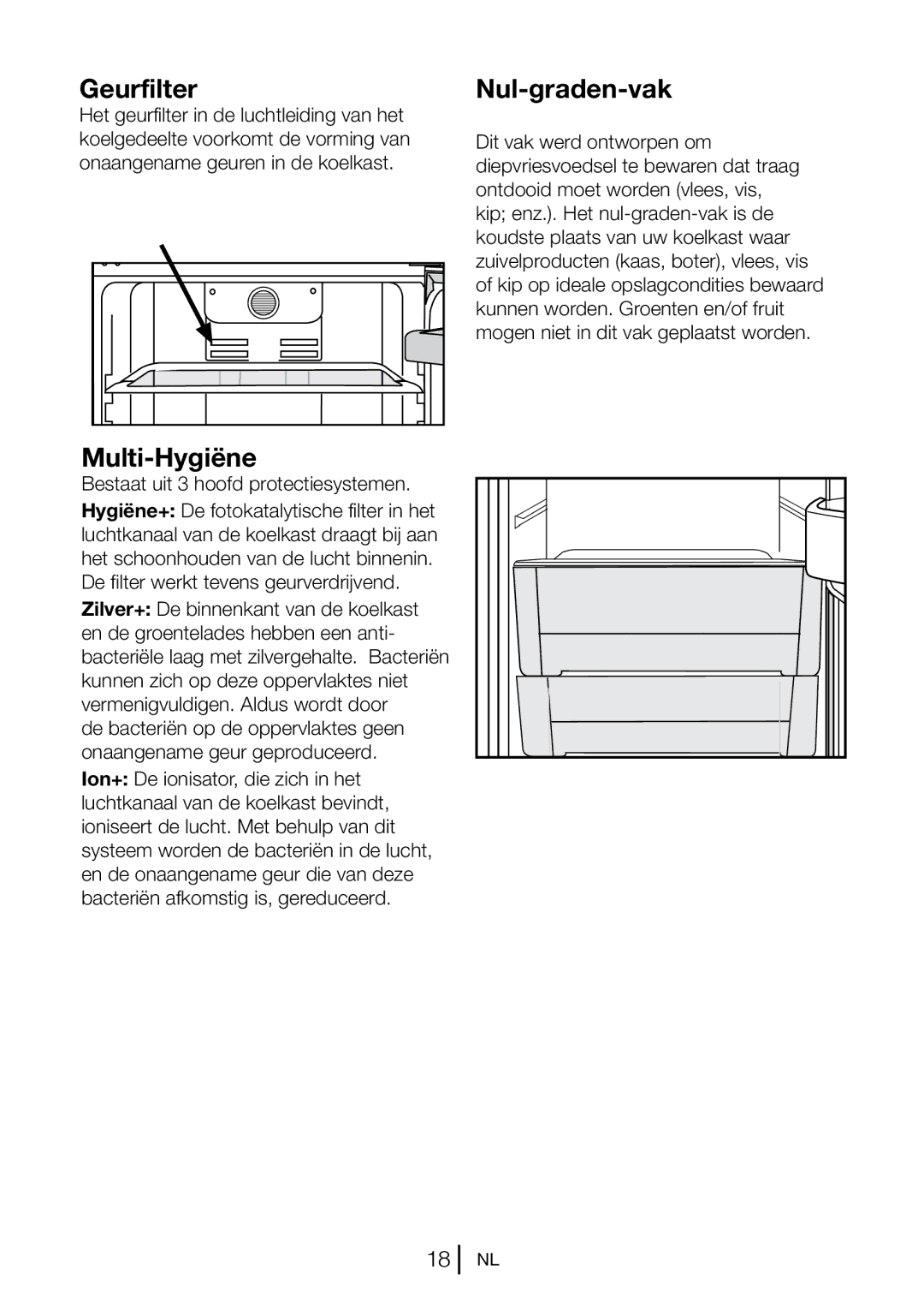 Blomberg KND 9651 XA+, KND 9651 A+ Geurfilter, Multi-Hygiëne, Nul-graden-vak, Bestaat uit 3 hoofd protectiesystemen 