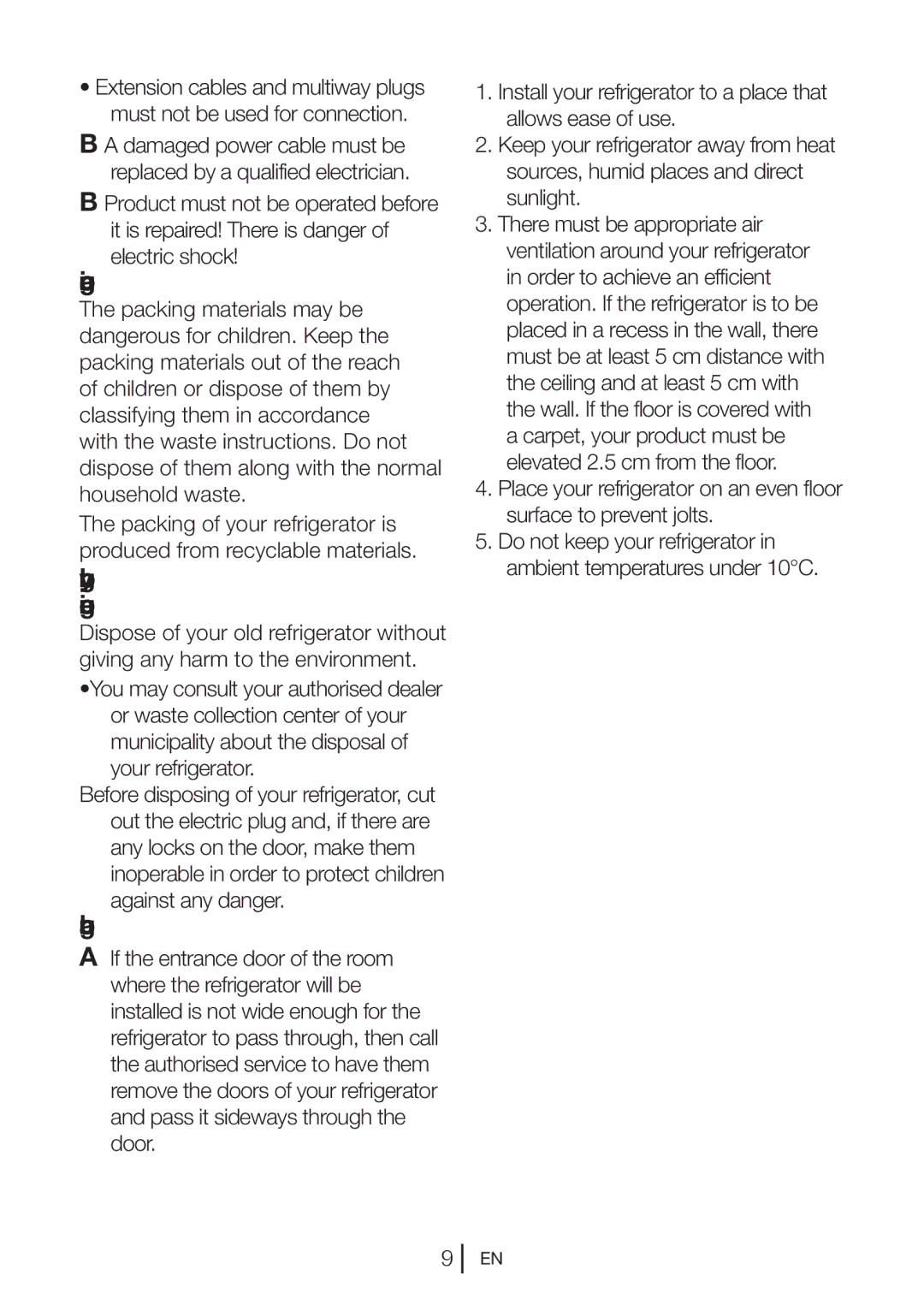 Blomberg KND 9861 XA++ manual Disposing of the packaging, Disposing of your old refrigerator, Placing and Installation 