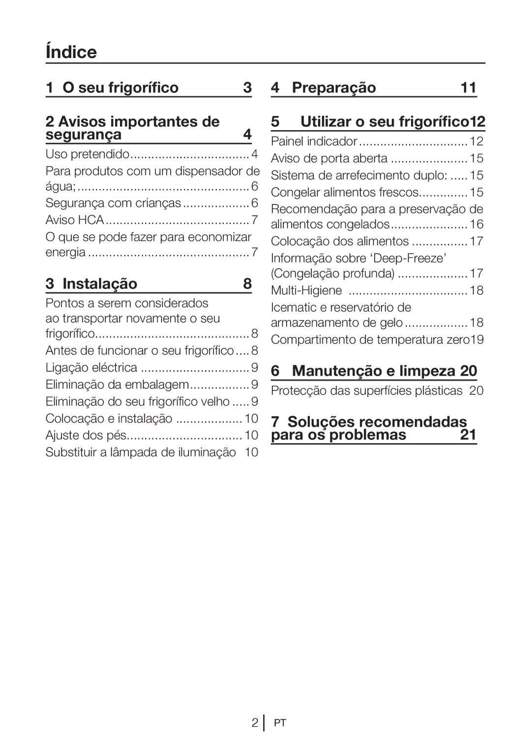 Blomberg KND 9861 XA++ manual Índice, Instalação, Manutenção e limpeza, Soluções recomendadas, Para os problemas 