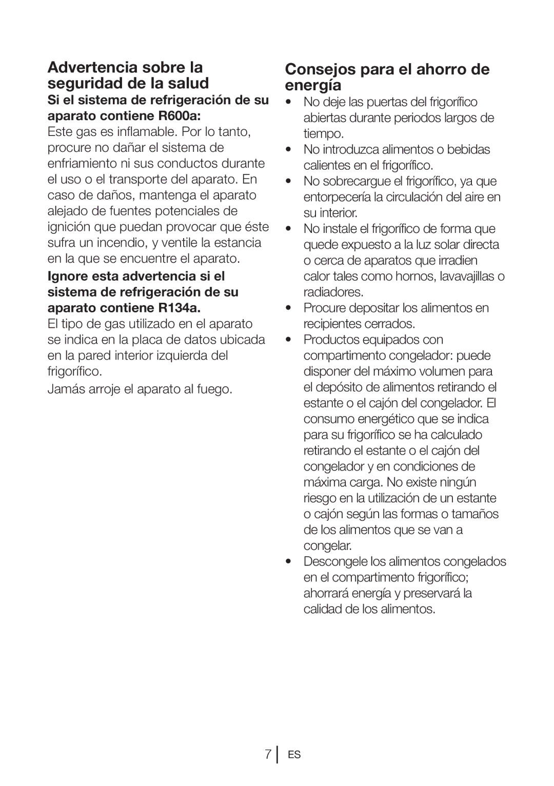 Blomberg KND 9861 XA++ manual Advertencia sobre la seguridad de la salud, Consejos para el ahorro de energía 