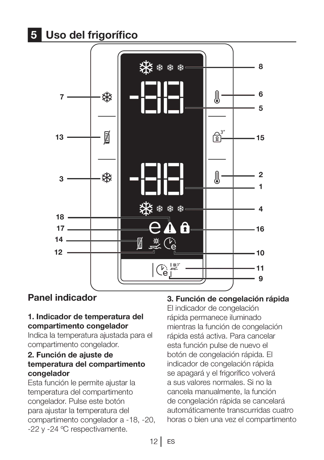 Blomberg KND 9861 XA++ manual Uso del frigorífico, Panel indicador 