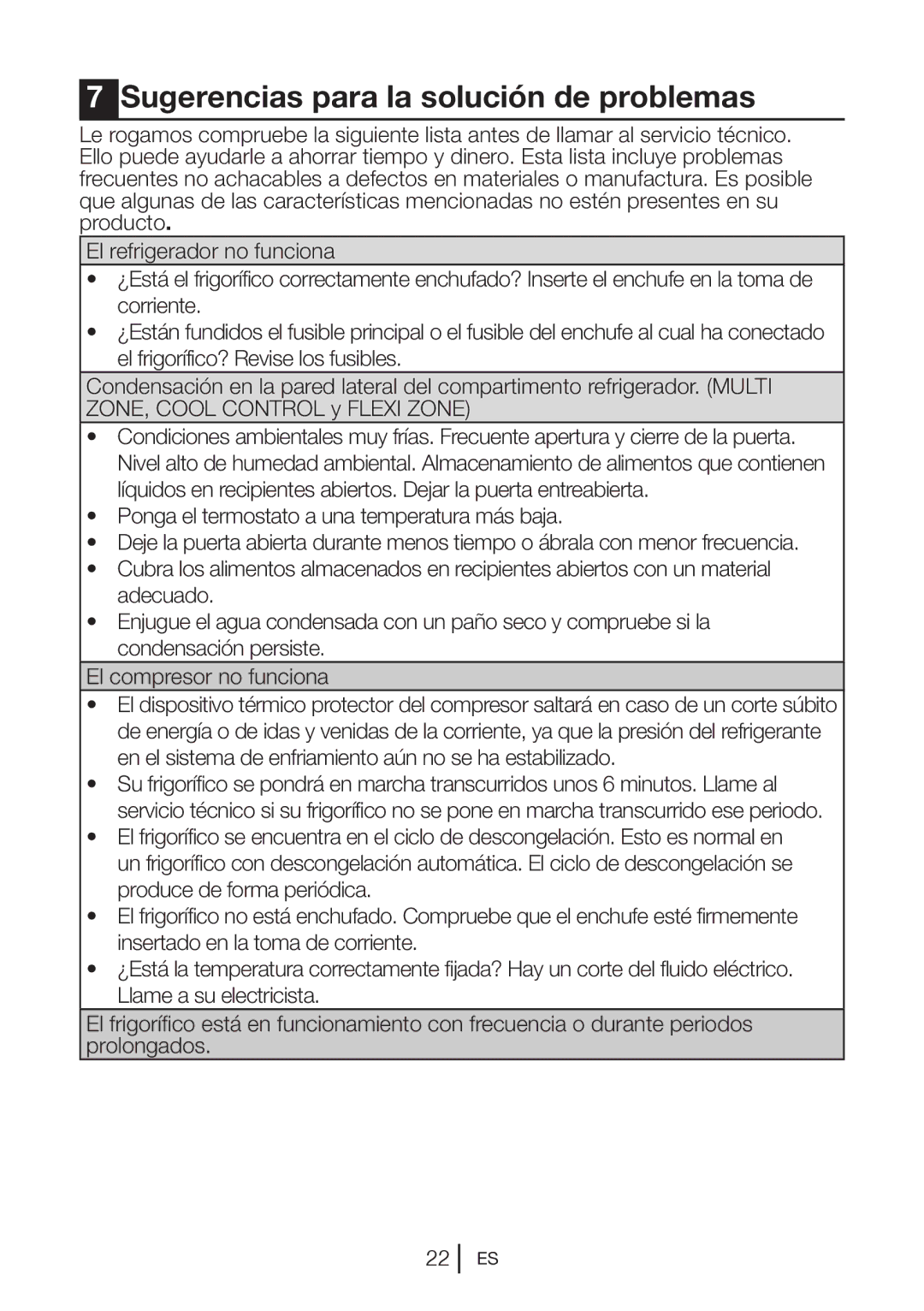 Blomberg KND 9861 XA++ manual Sugerencias para la solución de problemas 