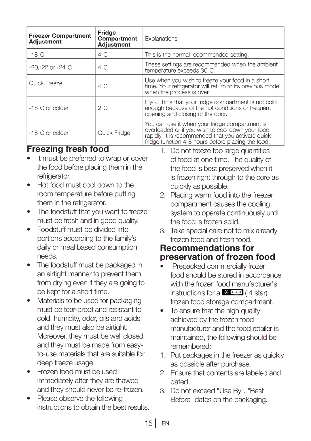 Blomberg KND 9861 XA++ manual Freezing fresh food, Recommendations for, Preservation of frozen food 