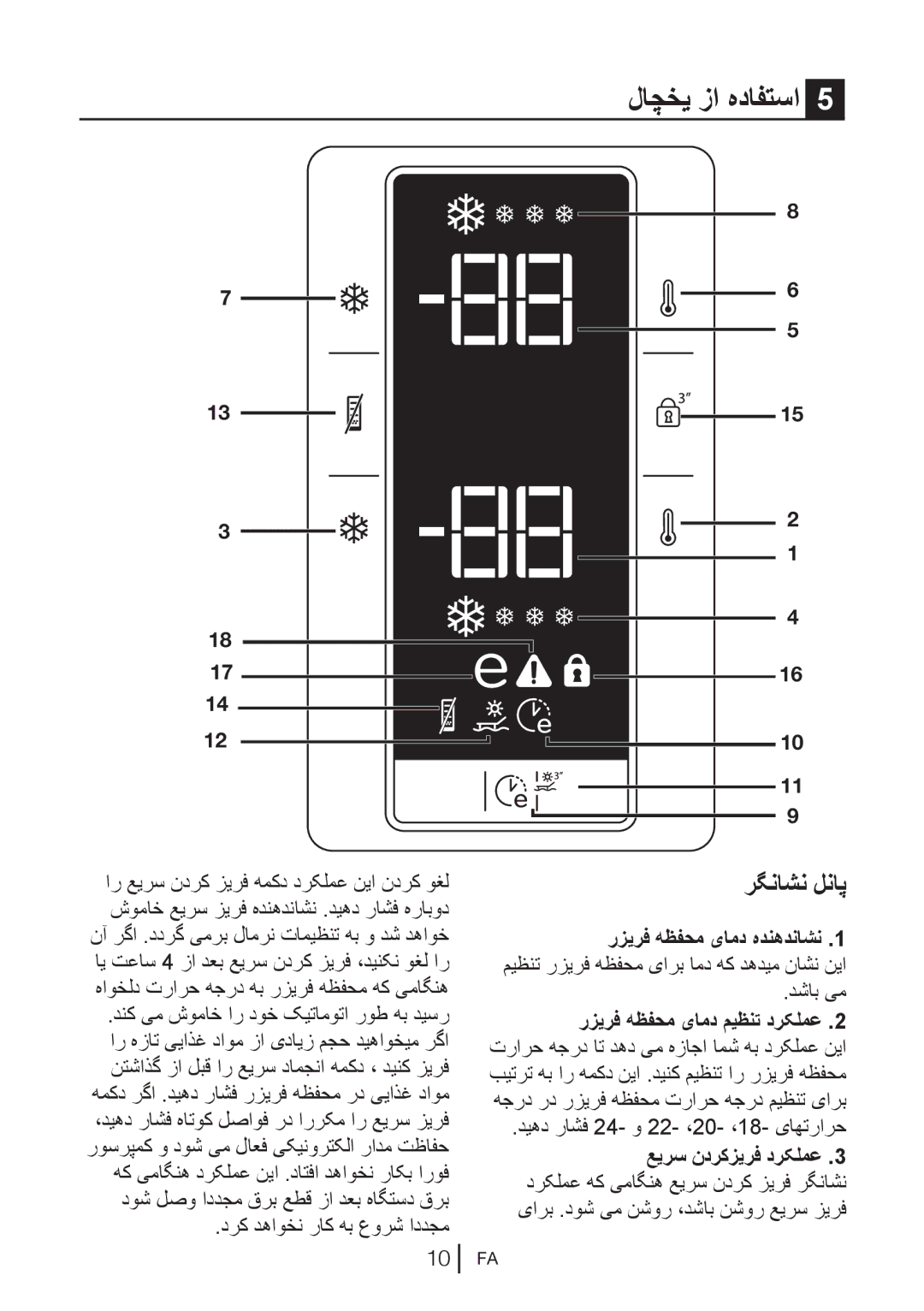 Blomberg KND 9861 XA++ manual لاچخی زا هدافتسا, رگناشن لناپ, رزیرف هظفحم یامد هدنهدناشن, عیرس ندرکزیرف درکلمع 