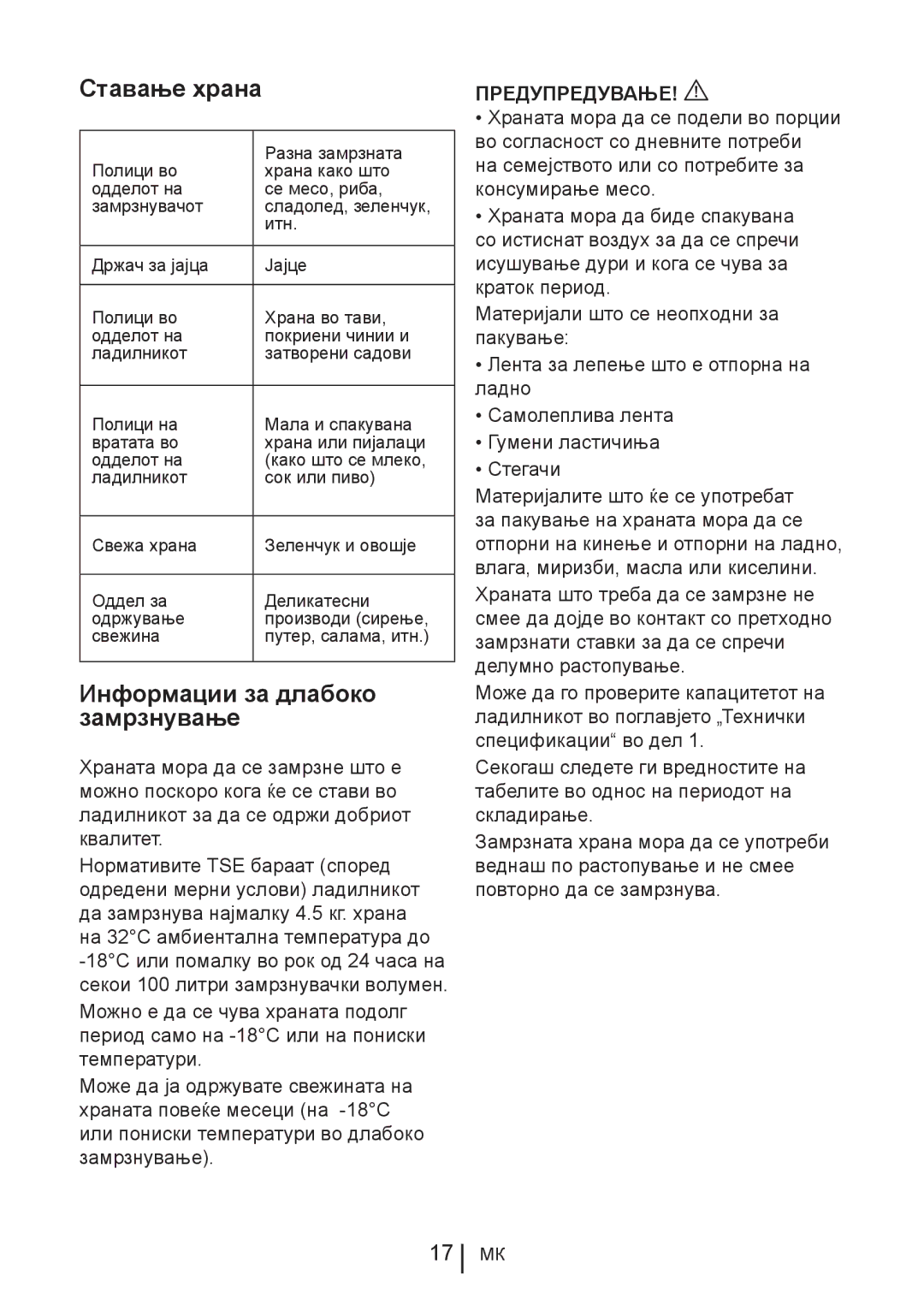 Blomberg KND 9861 XA++ manual Ставање храна, Информации за длабоко замрзнување 