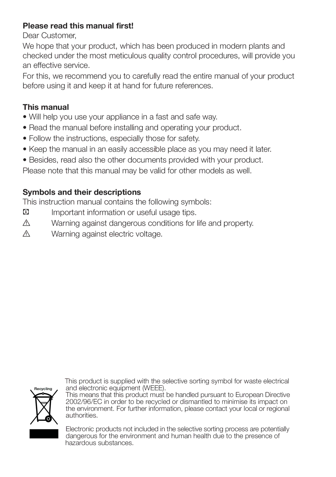 Blomberg KND 9861 XA++ Please read this manual first, This manual, Symbols and their descriptions 