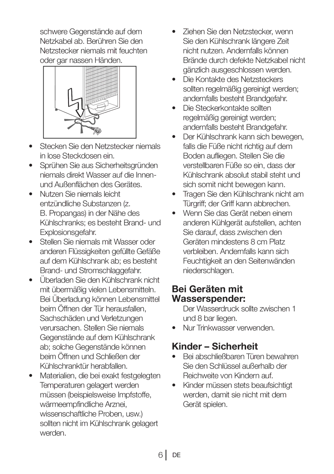 Blomberg KND 9861 XA++ manual Bei Geräten mit Wasserspender, Kinder Sicherheit, Explosionsgefahr 