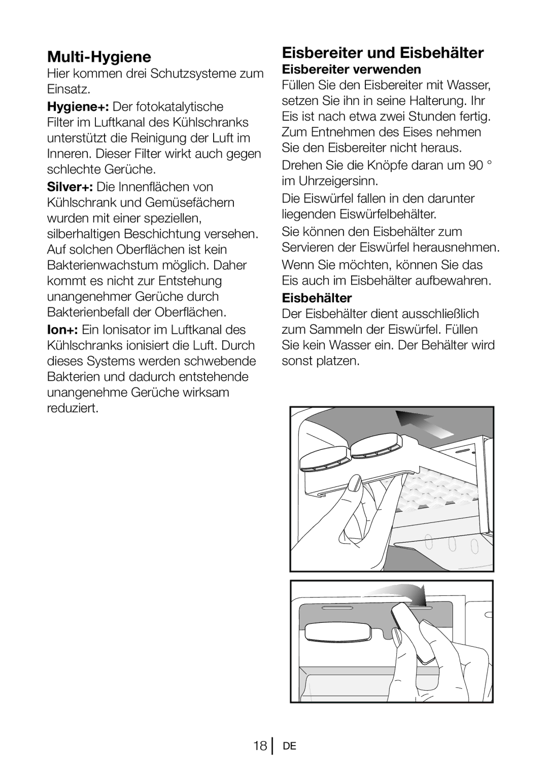 Blomberg KND 9861 XA++ manual Eisbereiter und Eisbehälter, Eisbereiter verwenden 