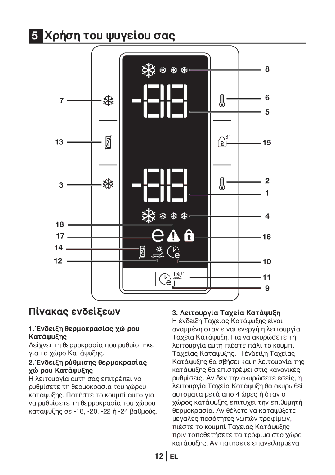 Blomberg KND 9861 XA++ manual Χρήση του ψυγείου σας, Πίνακας ενδείξεων 