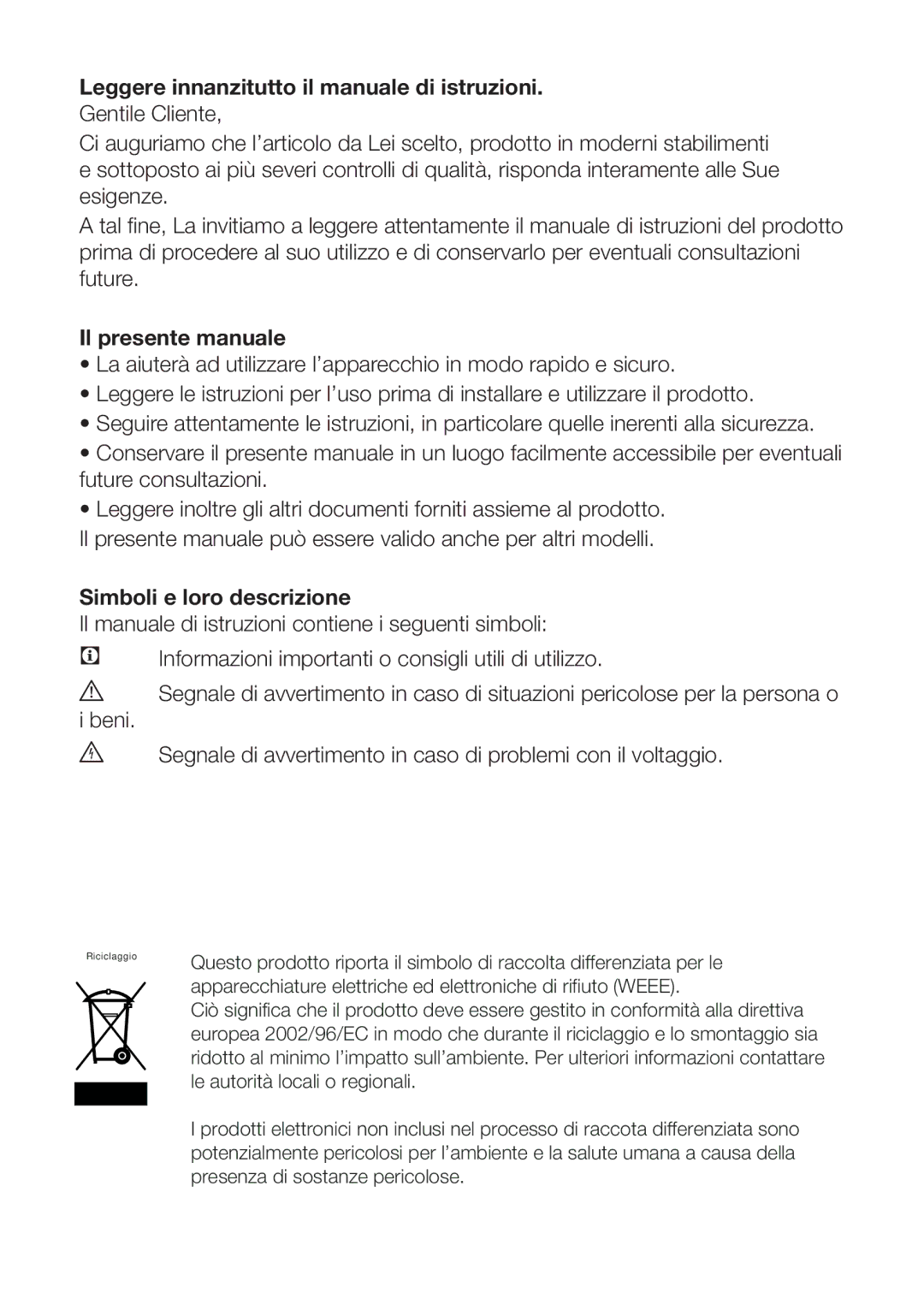 Blomberg KND 9861 X Leggere innanzitutto il manuale di istruzioni, Il presente manuale, Simboli e loro descrizione 