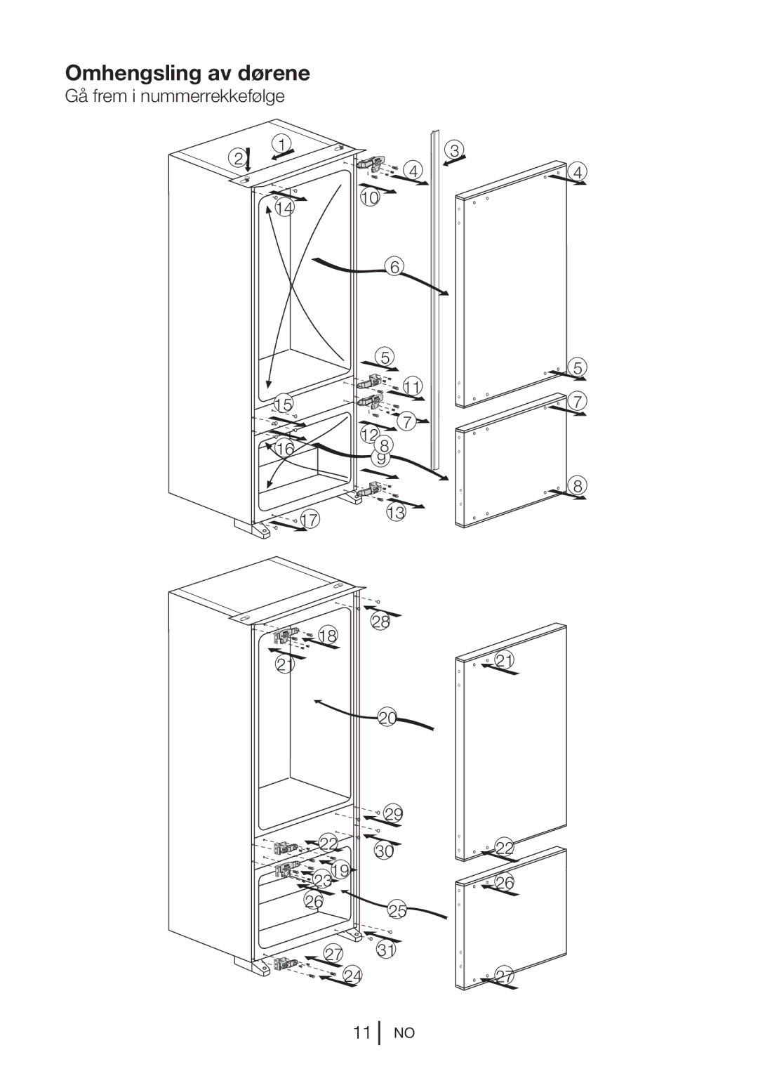 Blomberg KNM1551iFA+, KNM 1551 IA+ operating instructions Omhengsling av dørene 