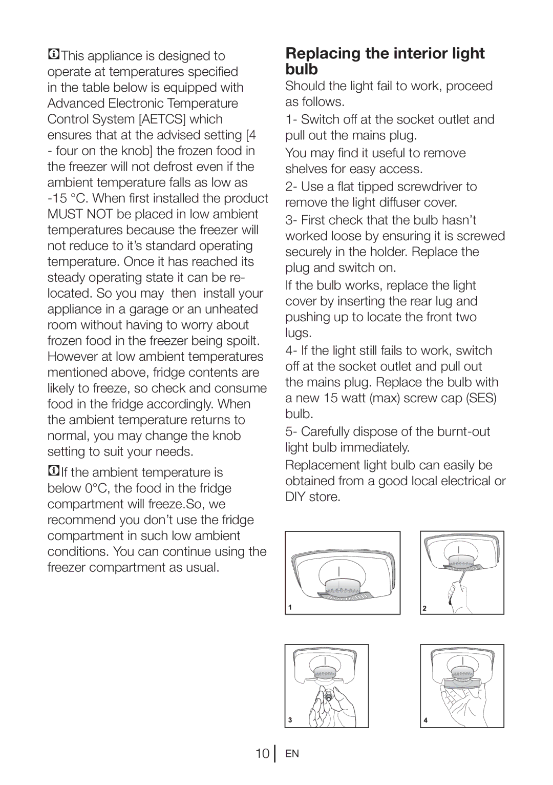 Blomberg KNM 1551 IA+, KNM1551iFA+ operating instructions Replacing the interior light bulb 