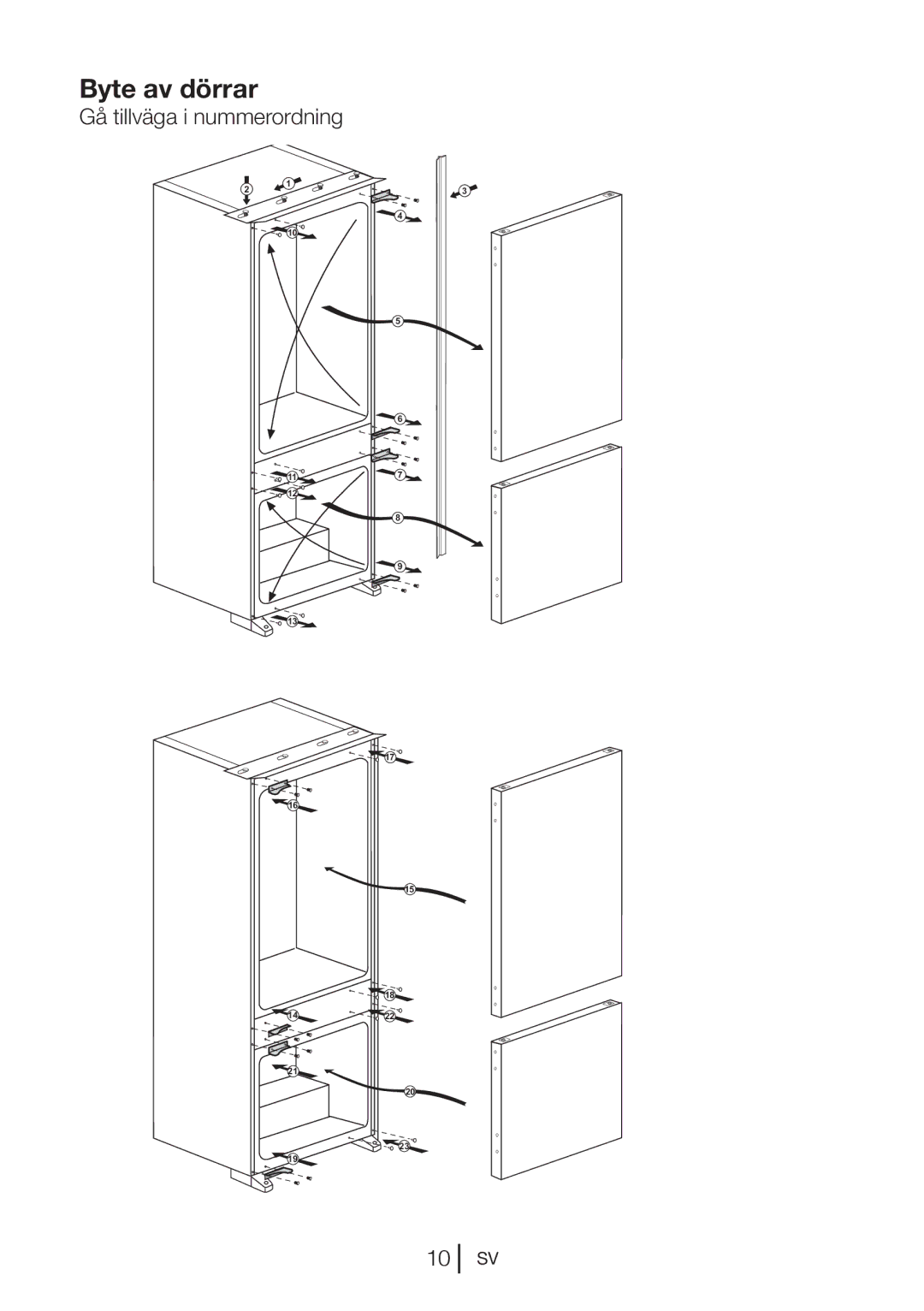 Blomberg KNM 1551 IA+, KNM1551iFA+ operating instructions Byte av dörrar, Gå tillväga i nummerordning 