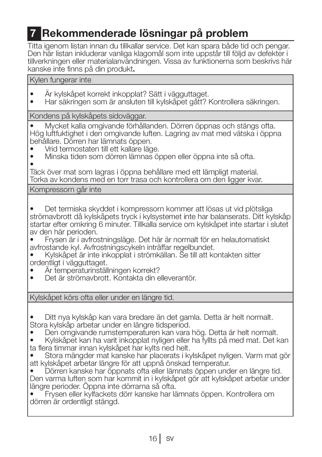 Blomberg KNM 1551 IA+, KNM1551iFA+ operating instructions Rekommenderade lösningar på problem 