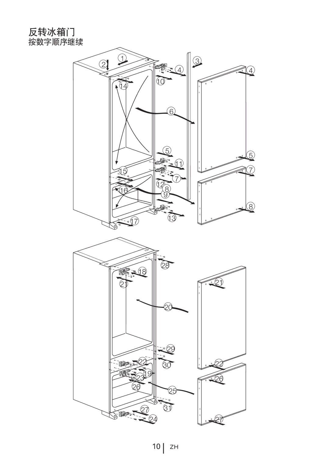 Blomberg KNM 1551 IA+, KNM1551iFA+ operating instructions 反转冰箱门 