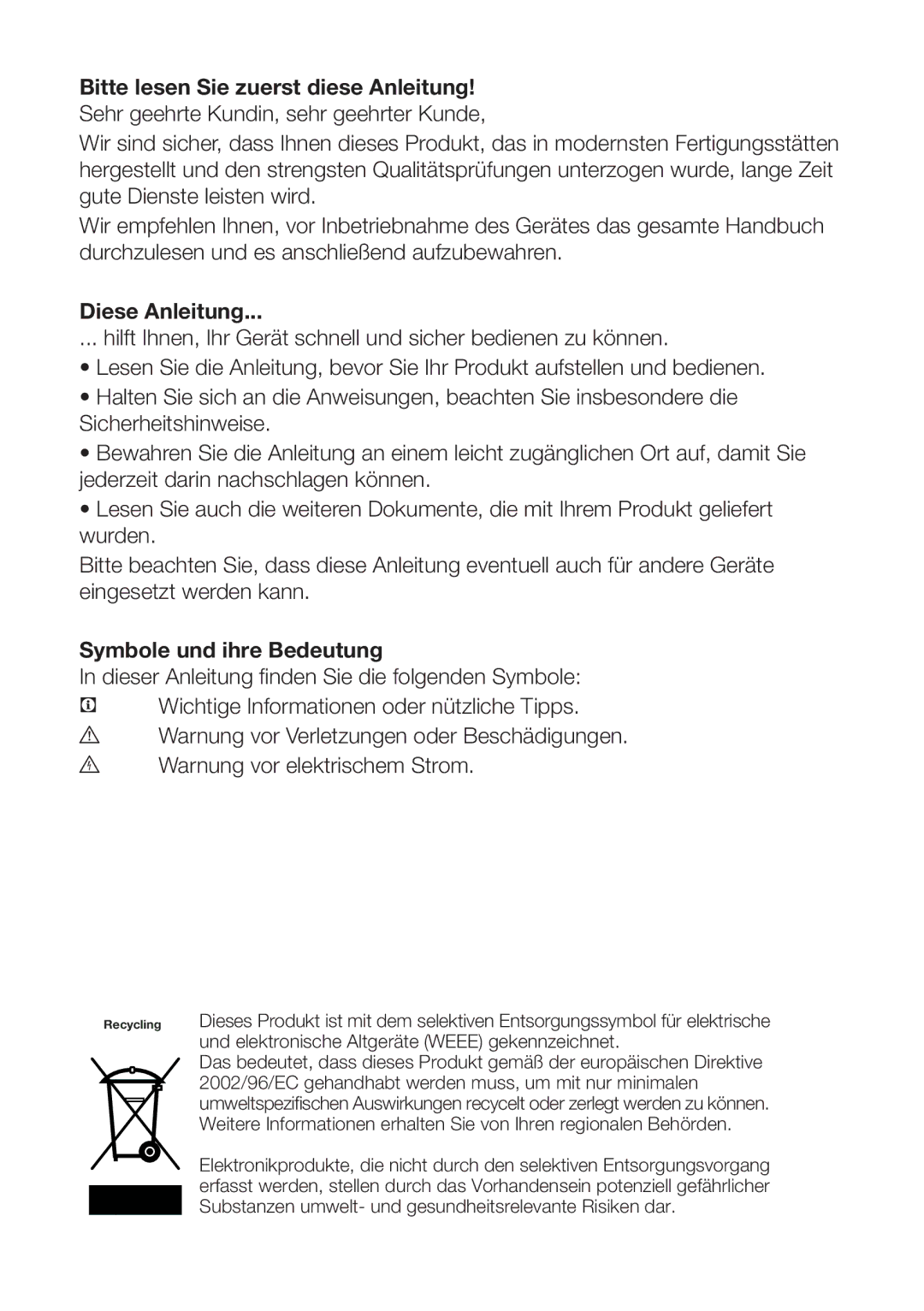 Blomberg KNM 1551 IA+, KNM1551iFA+ operating instructions Diese Anleitung, Symbole und ihre Bedeutung 