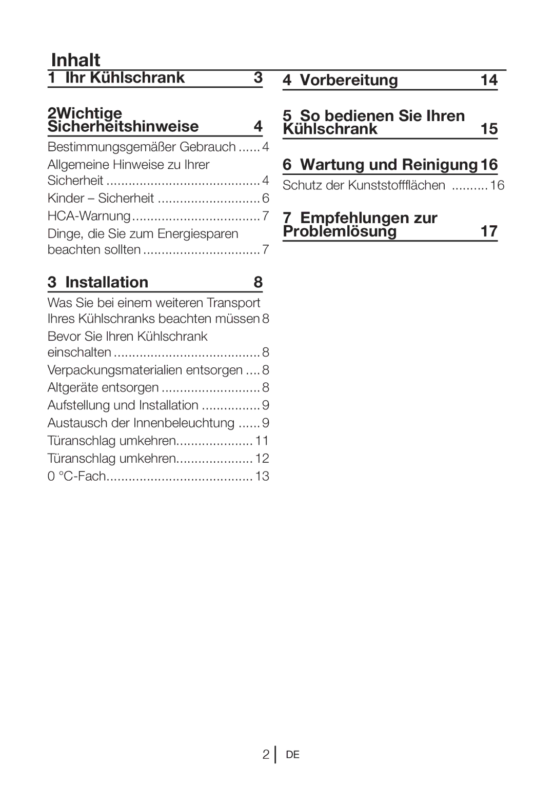 Blomberg KNM1551iFA+, KNM 1551 IA+ Inhalt, Wartung und Reinigung, Installation Empfehlungen zur Problemlösung 