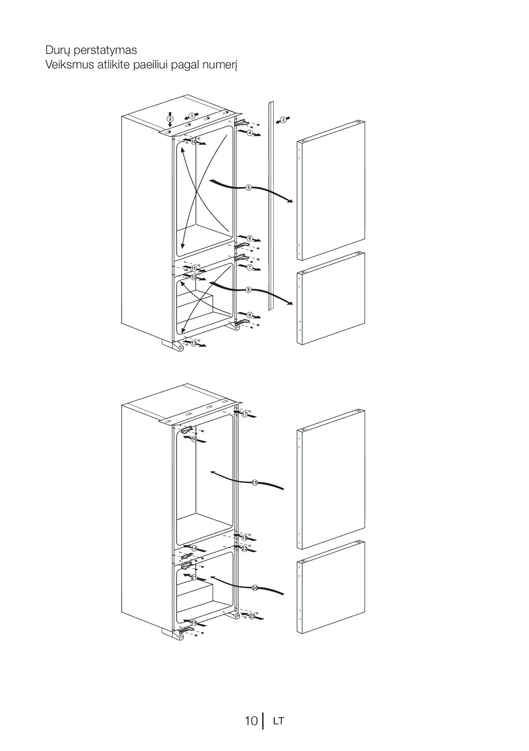 Blomberg KNM 1551 IA+, KNM1551iFA+ operating instructions Durų perstatymas Veiksmus atlikite paeiliui pagal numerį 