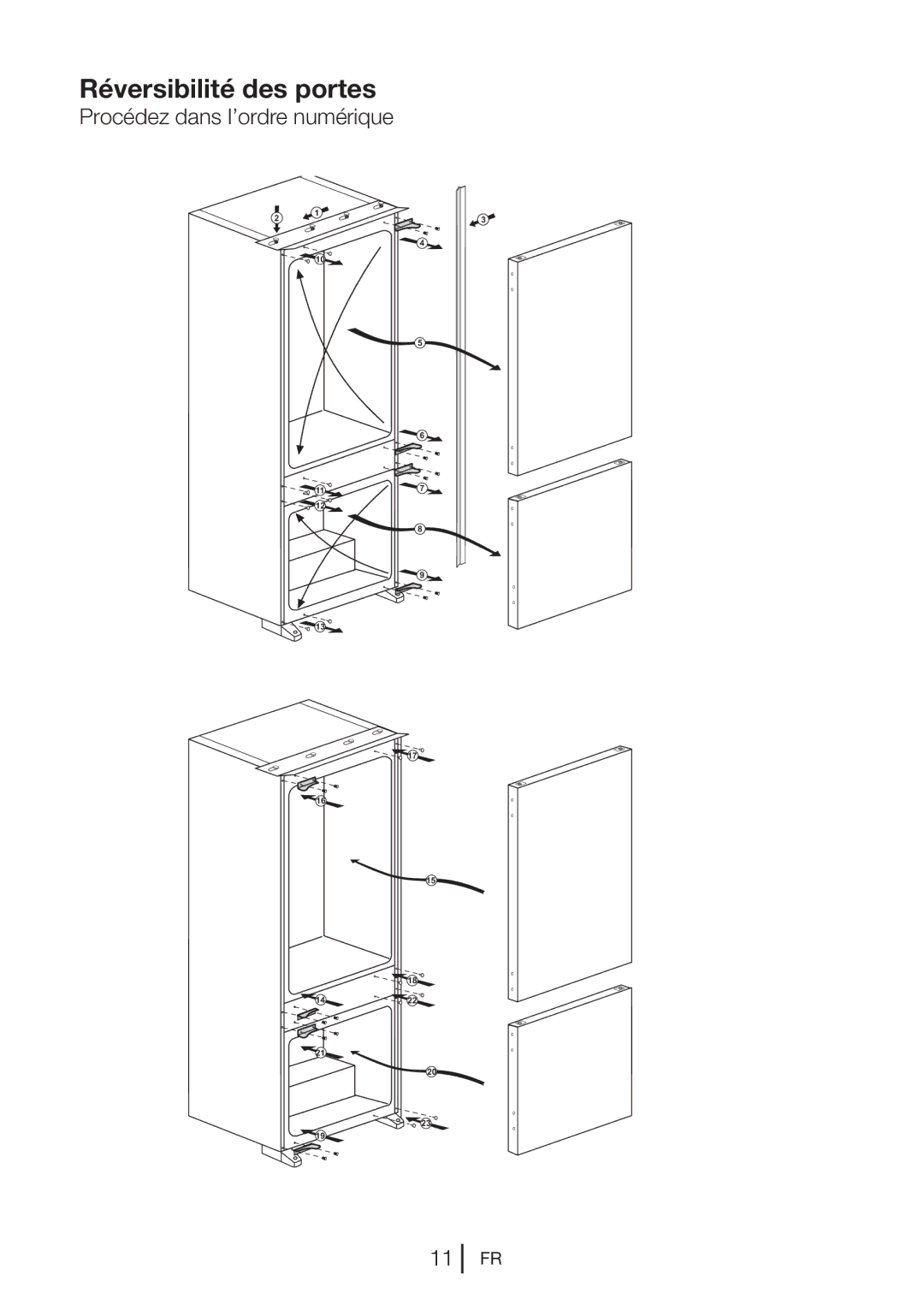 Blomberg KNM 1551 IA+, KNM1551iFA+ operating instructions Réversibilité des portes, Procédez dans l’ordre numérique 