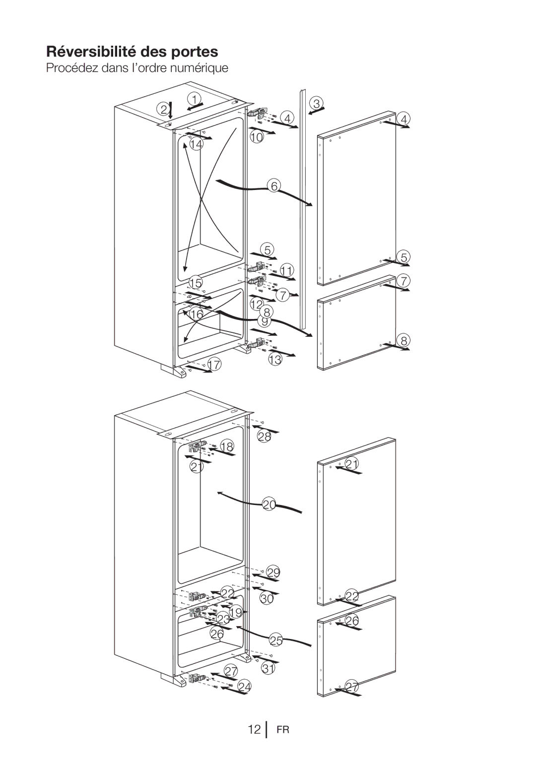 Blomberg KNM1551iFA+, KNM 1551 IA+ operating instructions Réversibilité des portes 