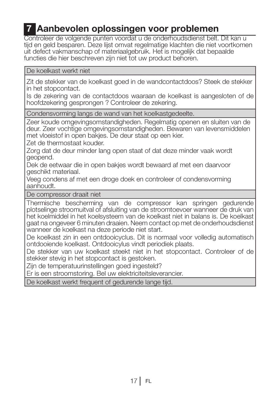 Blomberg KNM1551iFA+, KNM 1551 IA+ operating instructions Aanbevolen oplossingen voor problemen 