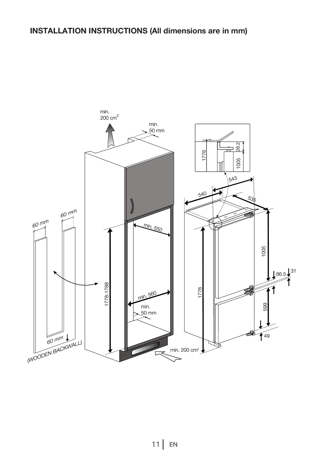 Blomberg KNM1551i manual Installation Instructions All dimensions are in mm 