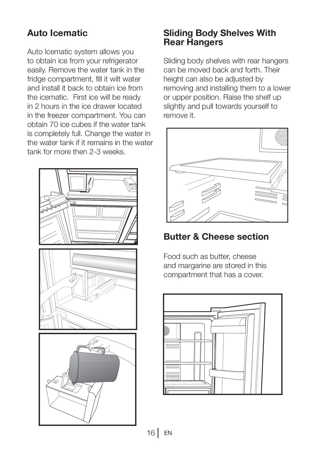 Blomberg KQD 1250 X, KQD 1251 XA++ manual Auto Icematic, Sliding Body Shelves With Rear Hangers, Butter & Cheese section 