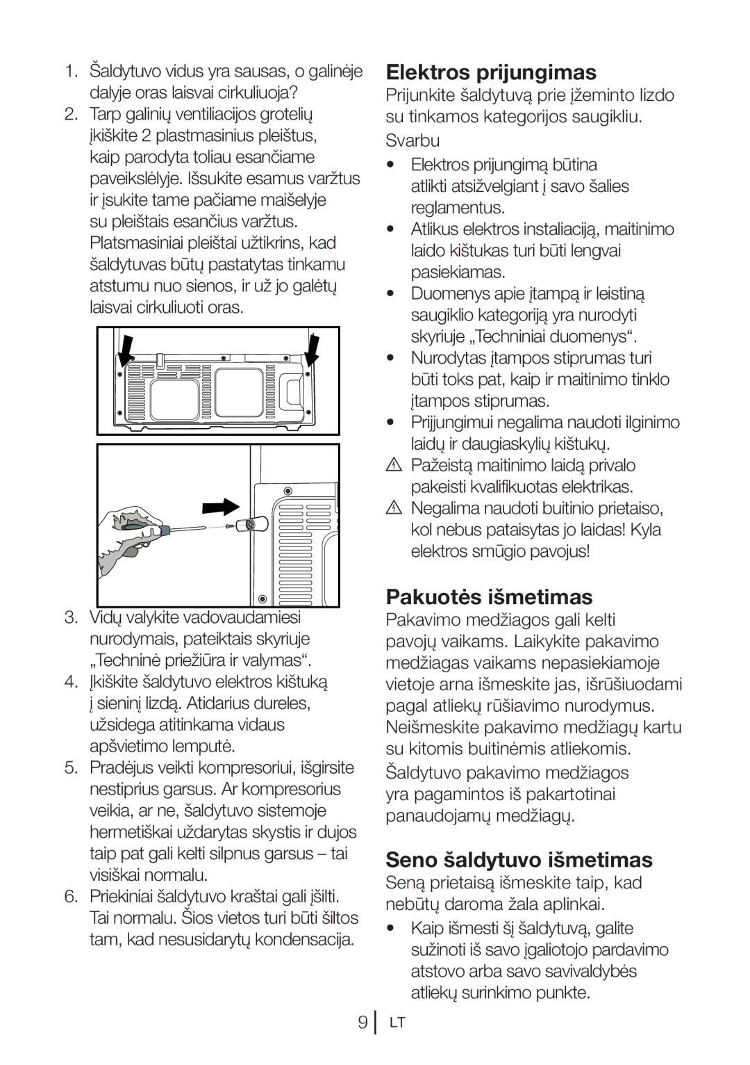 Blomberg KQD 1251 XA++, KQD 1250 XA+ manual Elektros prijungimas, Pakuotės išmetimas, Seno šaldytuvo išmetimas 